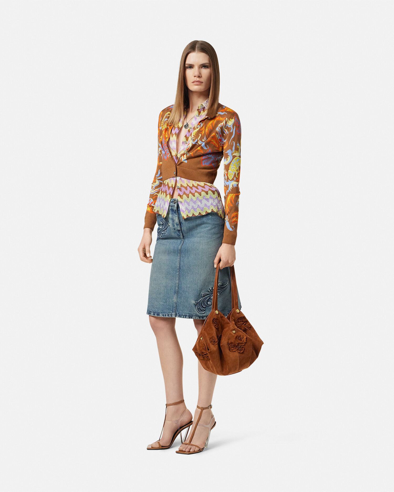 VERSACE オールオーバー ナイロン ショルダーバッグ ブラウン VERSACE オールオーバー ナイロンショルダーバッグ ブラウン