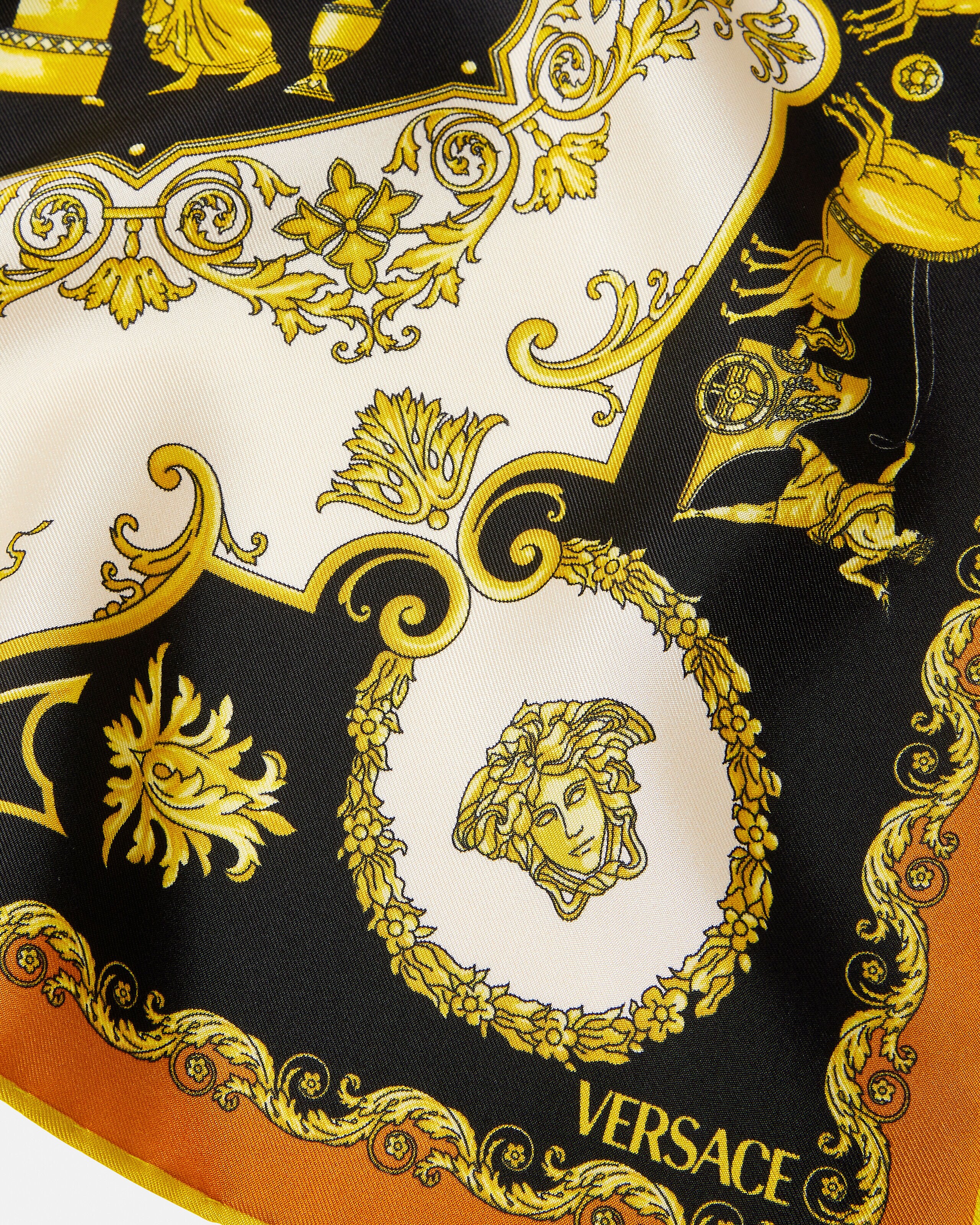 プリントシルクツイルスカーフ 45cm ブラック,ゴールド | VERSACE JP