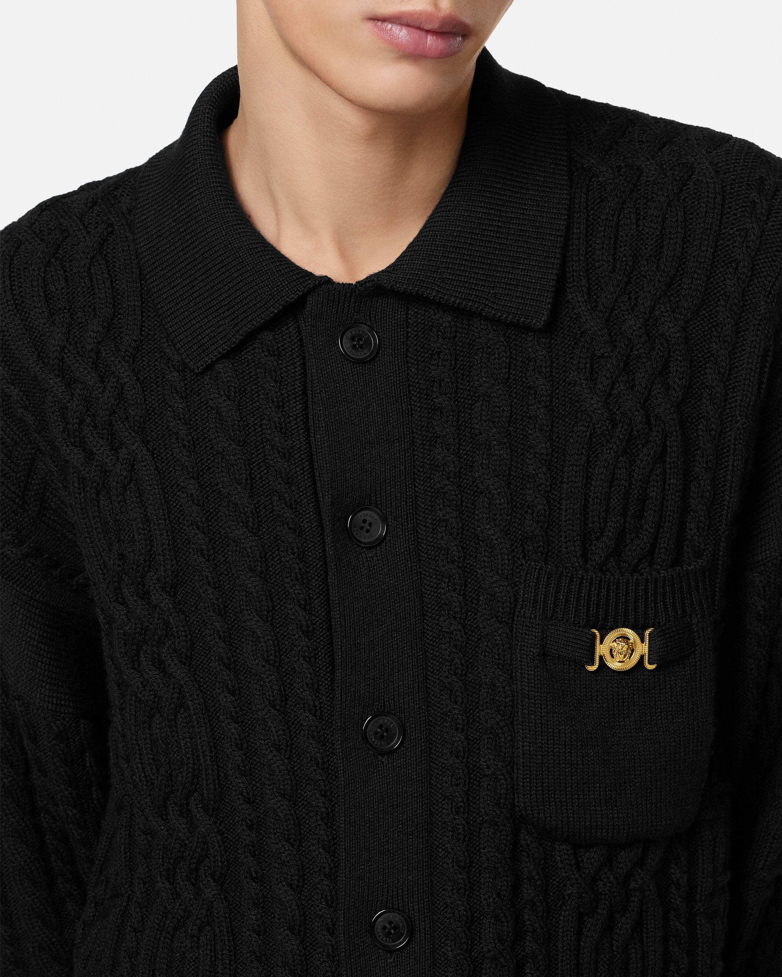 ミックスステッチ ウール ニット セーター ブラック | VERSACE JP