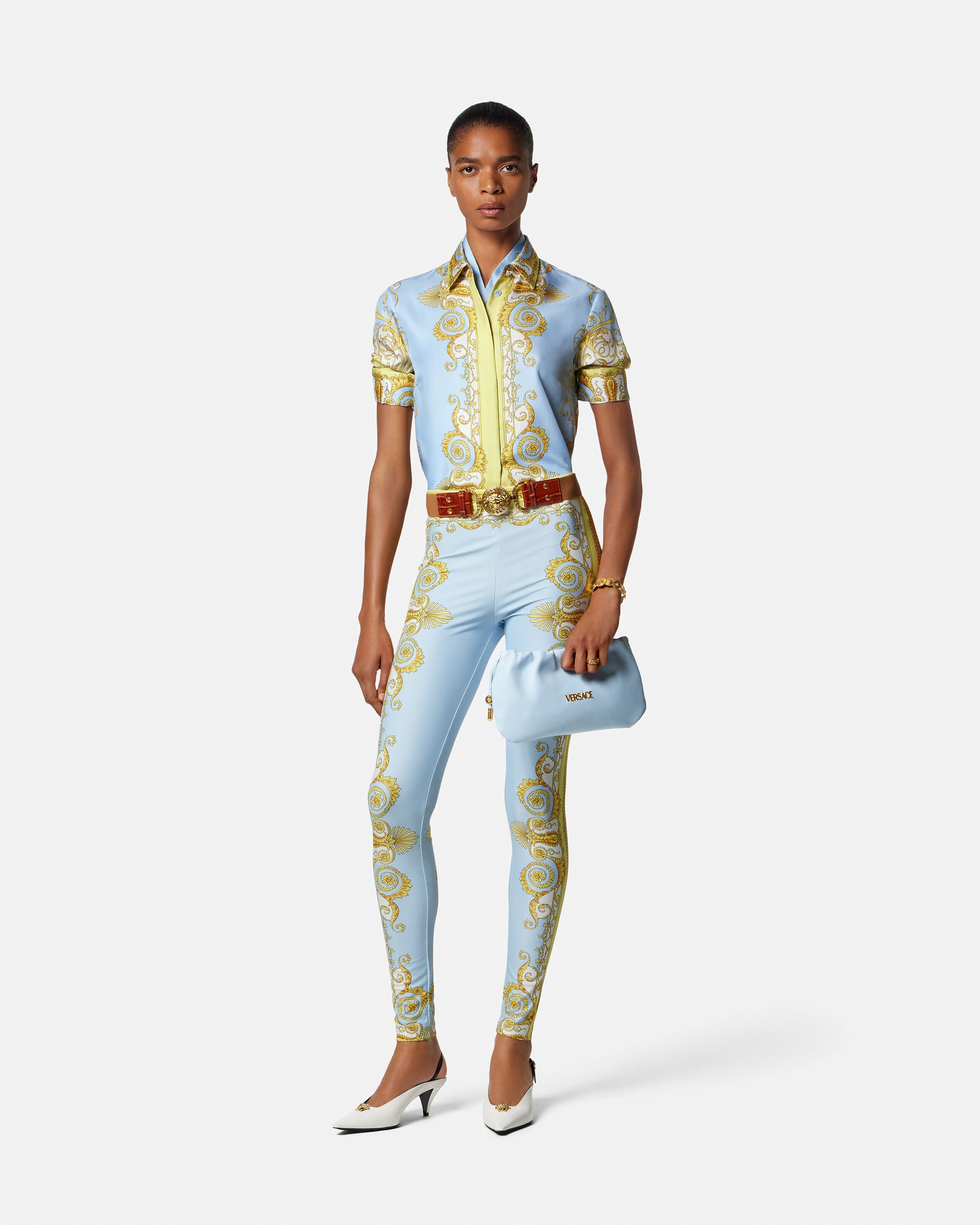 プリント シルク ツイル シャツ ブルー,ゴールド | VERSACE JP