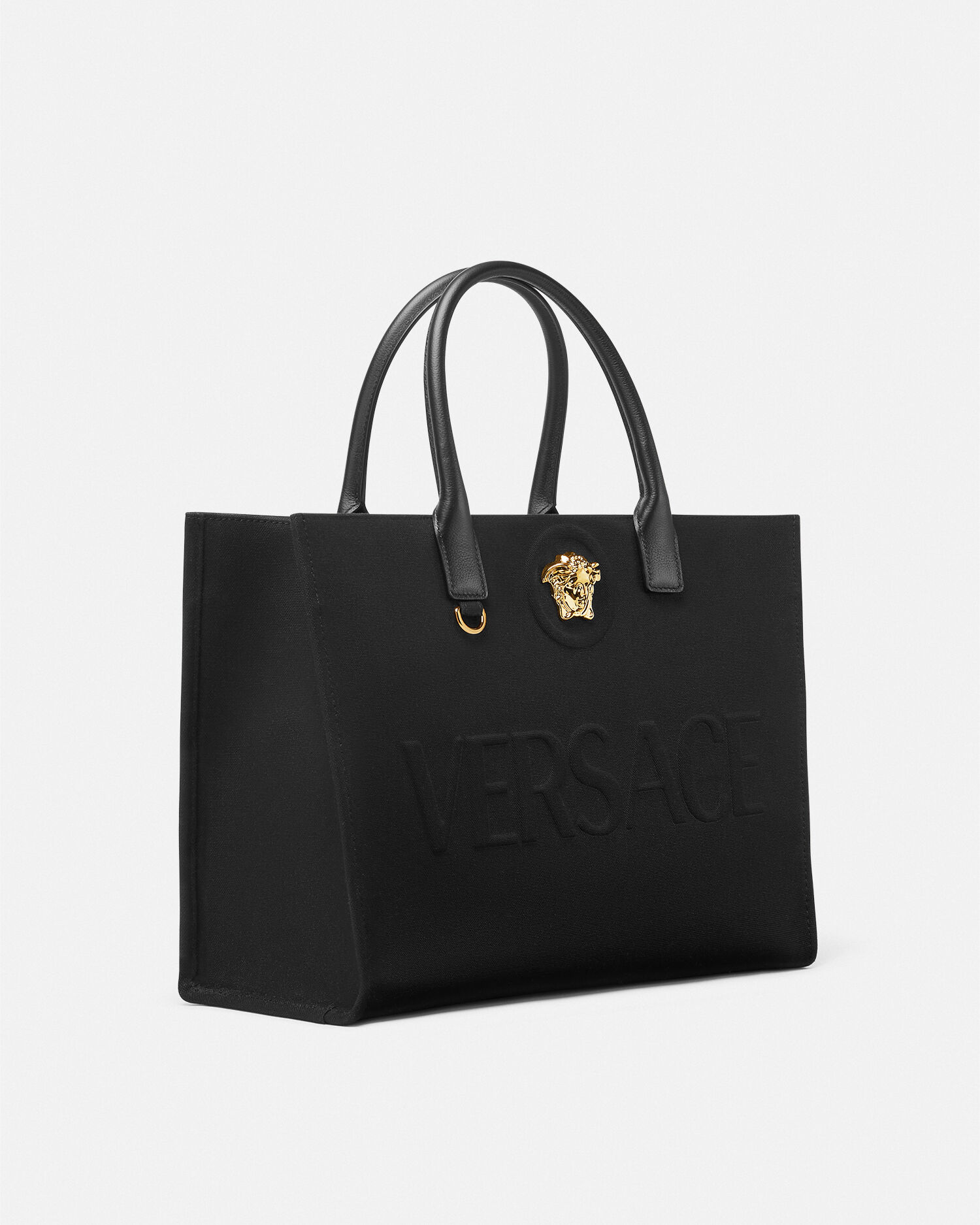 ラ メドゥーサ ラージ キャンバス トート ブラック,ゴールド | VERSACE JP