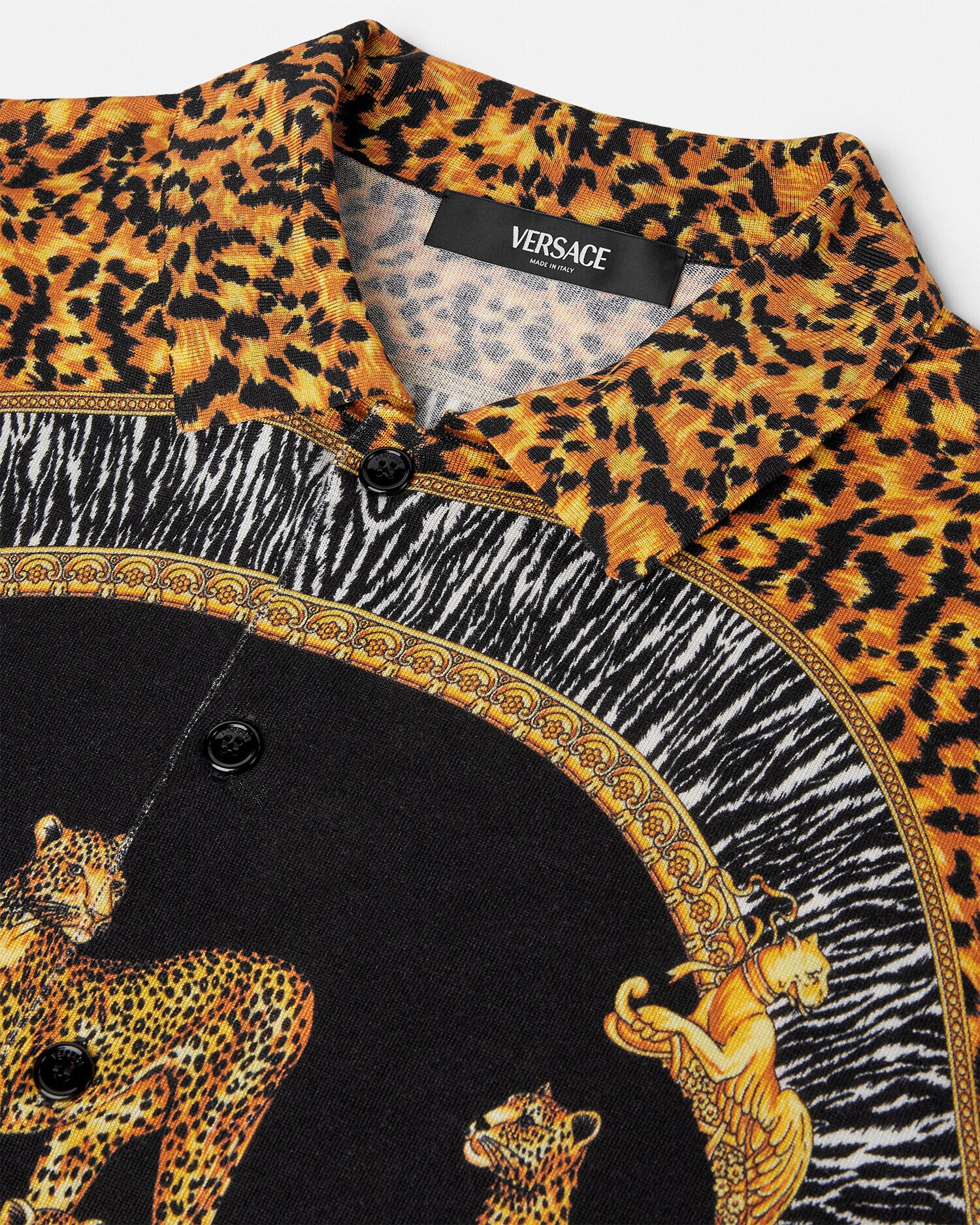 シルク ニット シャツ ワイルド キャッツ ブラック,プリント | VERSACE JP