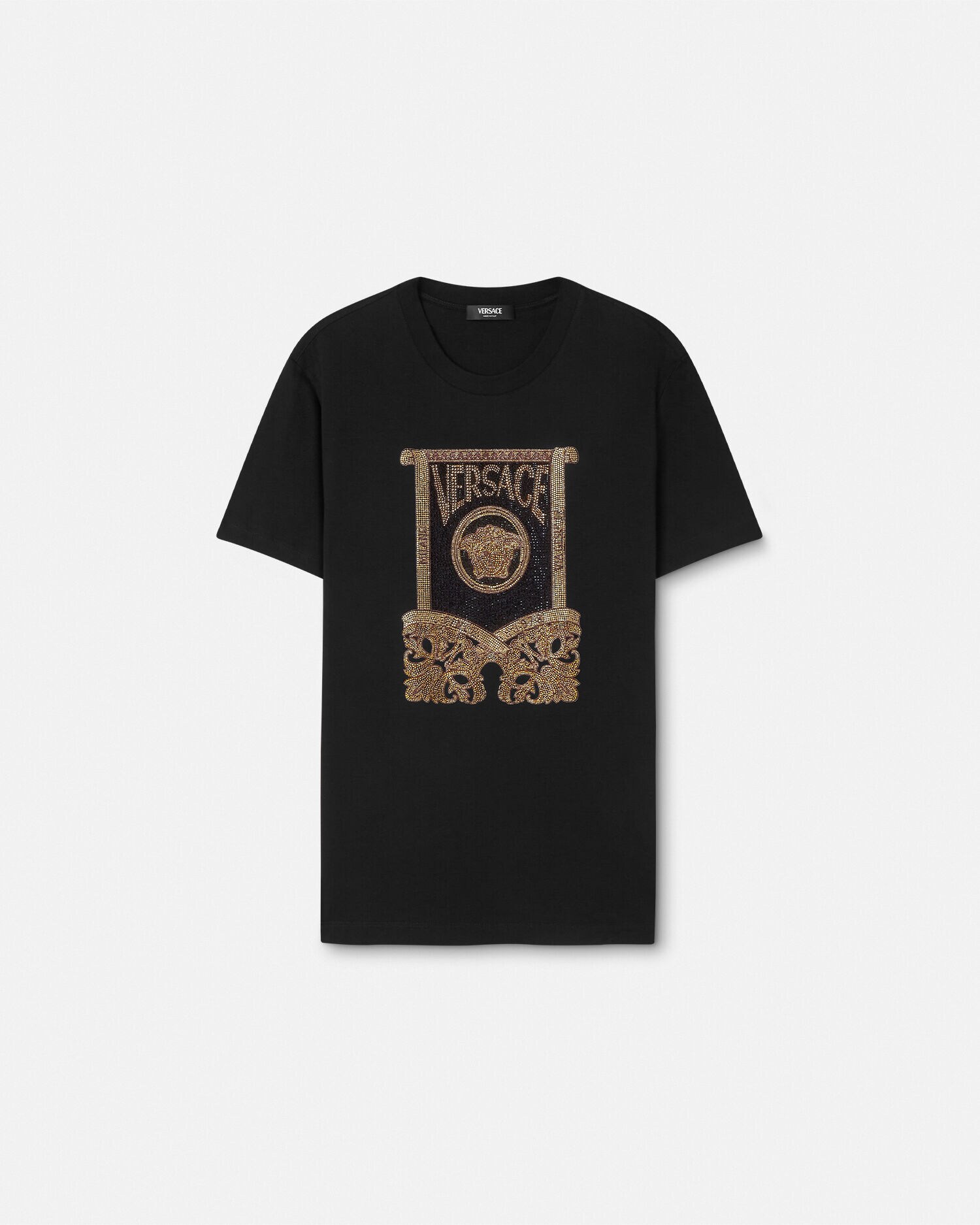 装飾付き コットンジャージー Tシャツ ブラック | VERSACE JP