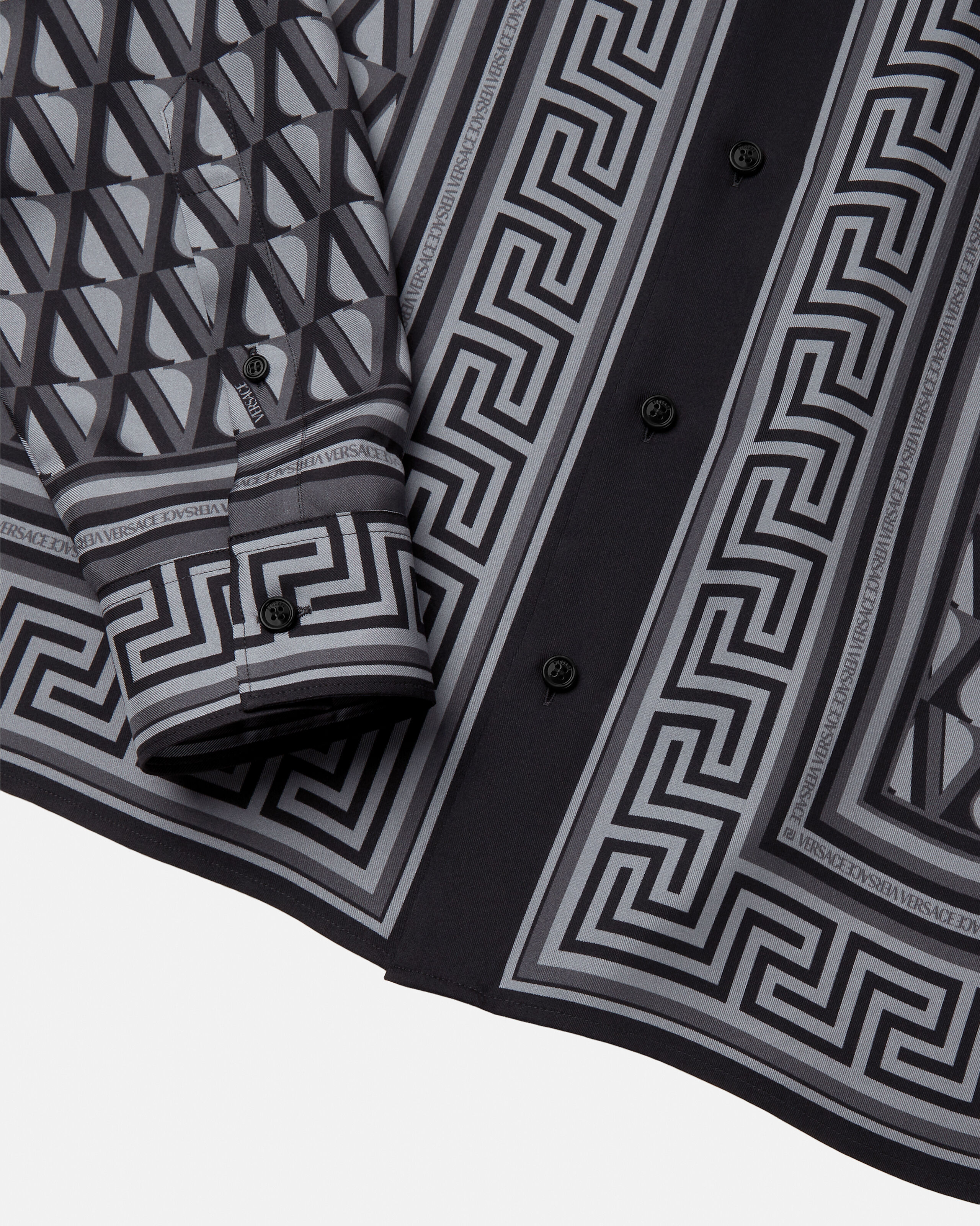 プリント シルク ツイル スリム シャツ ブラック,グレー | VERSACE JP