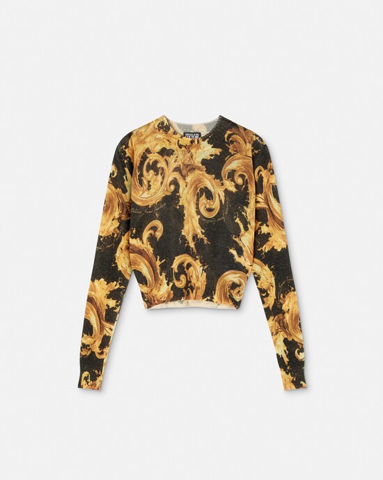 プリント ビスコース ニット クロップ セーター ブラック+ゴールド 1