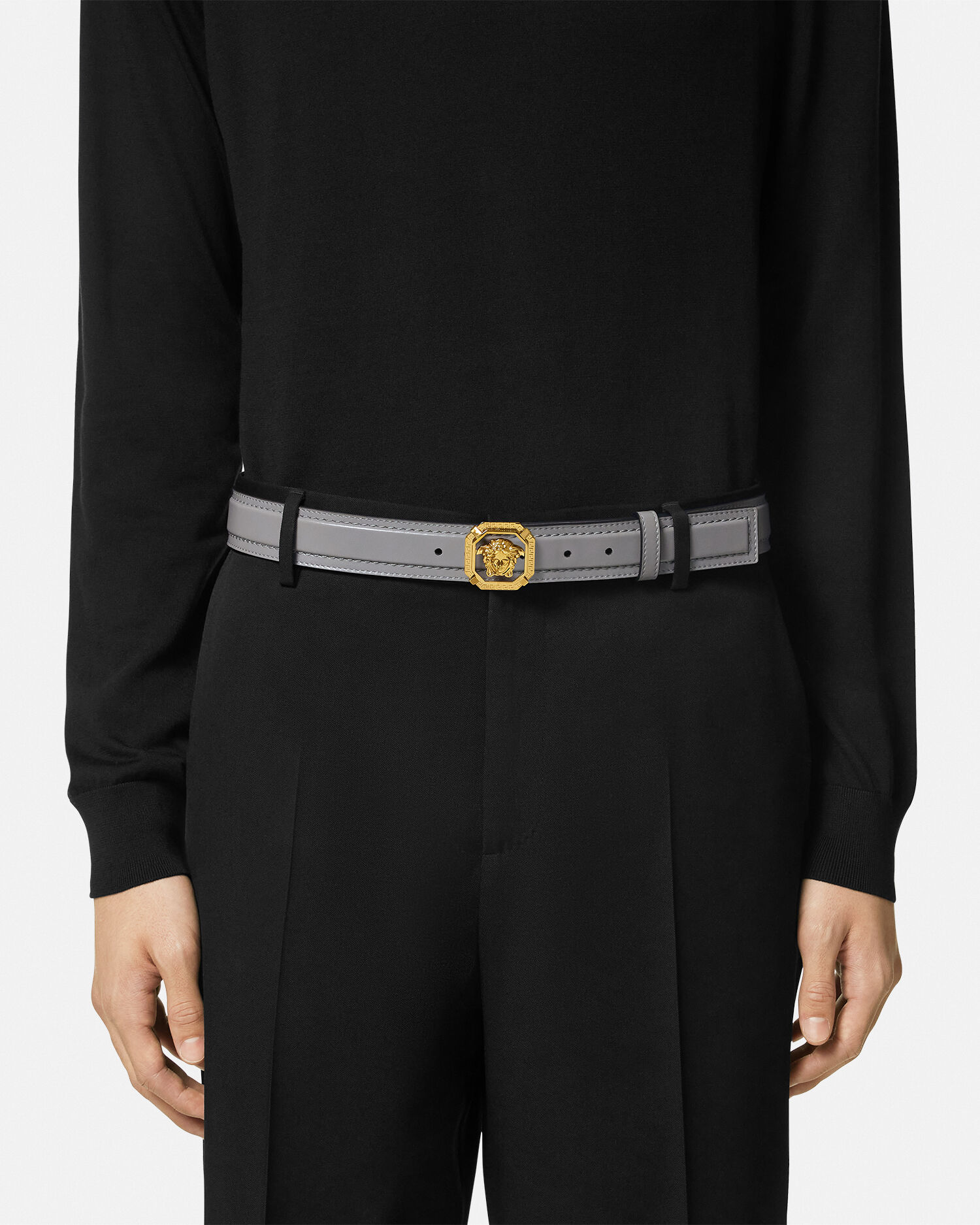 ラ メドゥーサ レザー ベルト 3.5cm グレー | VERSACE JP
