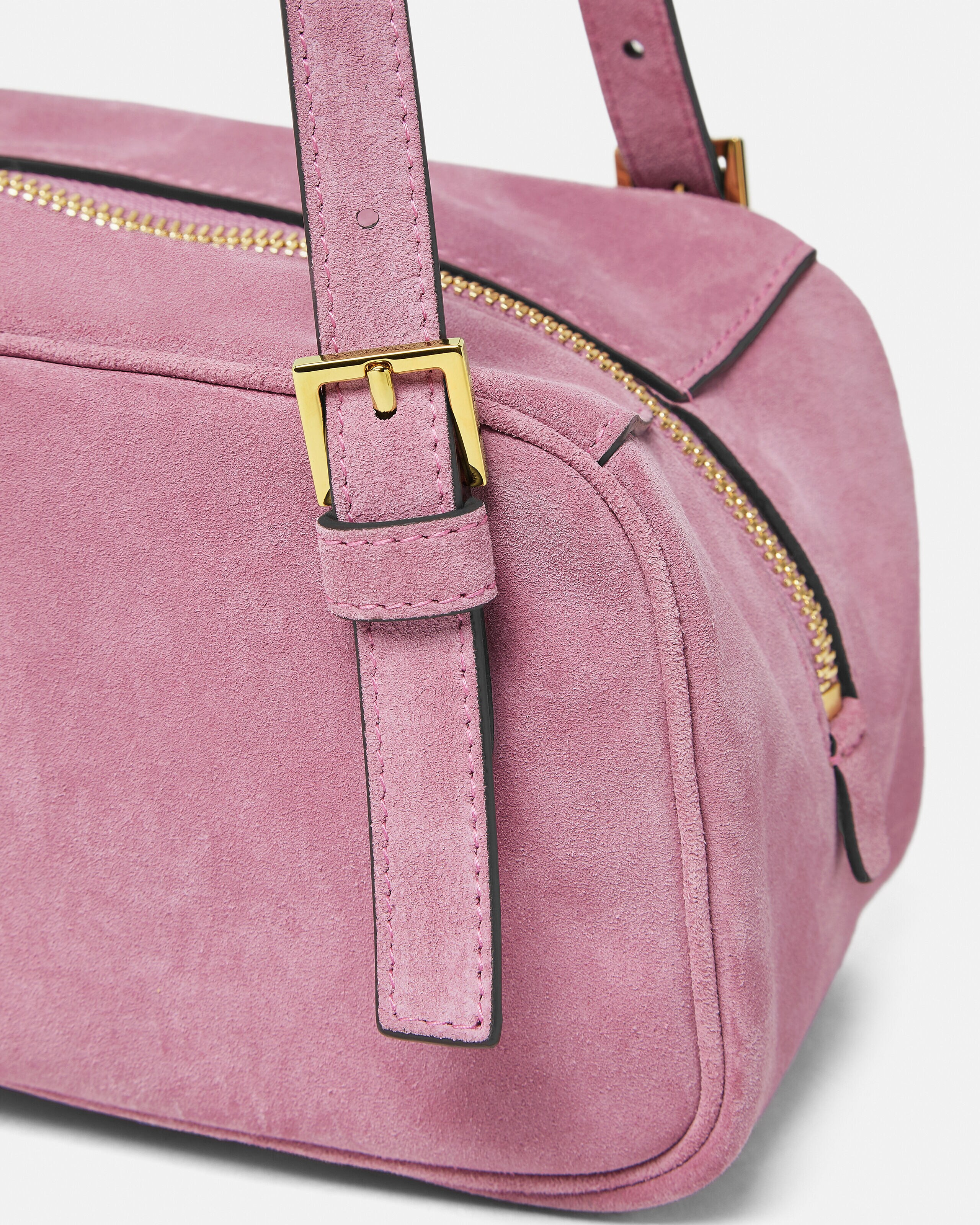 ヴェルサーチェ タグ スエード ボウリング バッグ ピンク,ゴールド