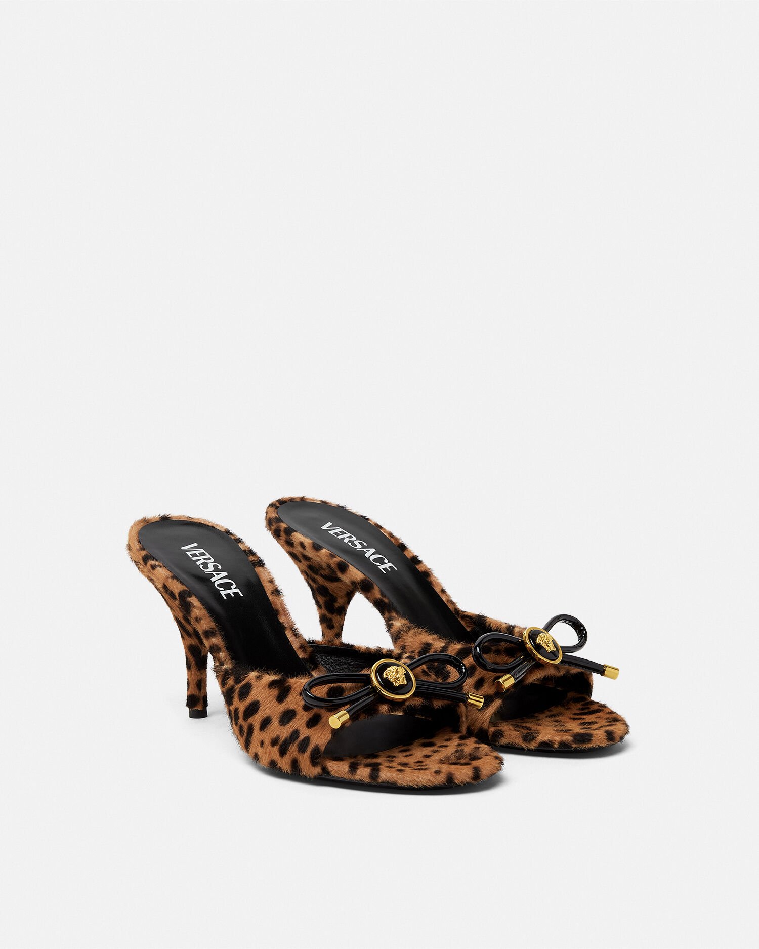 Croc-Effect Gianni Ribbon Sandals 140 mm Black,Gold | VERSACE US