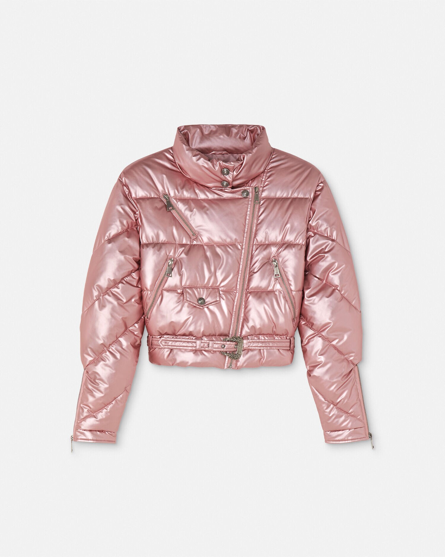 バロック バックル メタリック パファー ジャケット ピンク | VERSACE JP