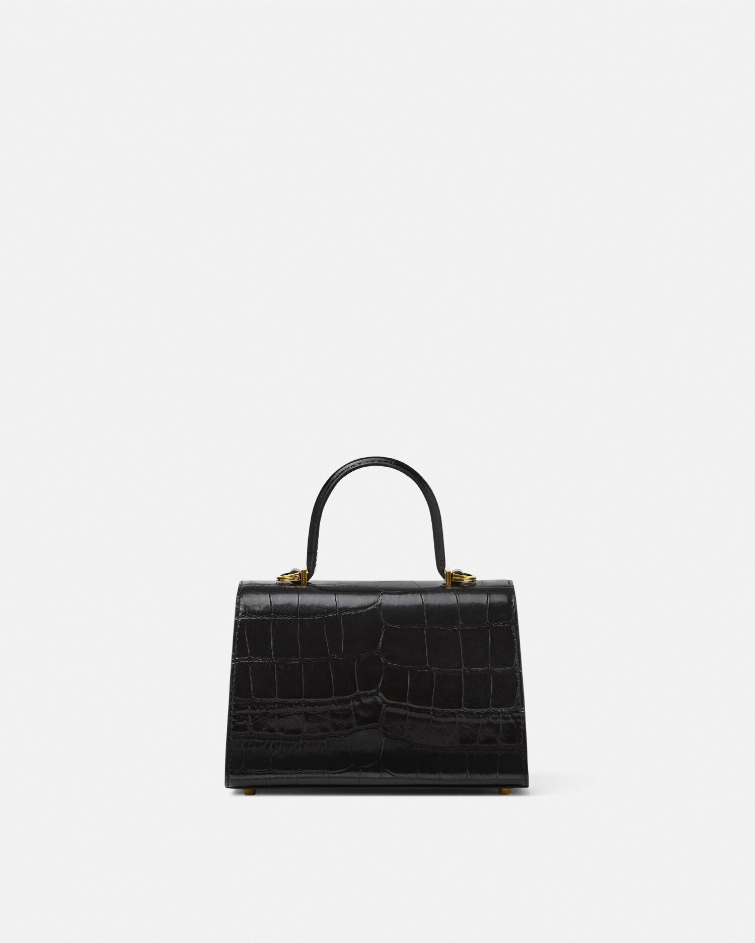 【メーカー直売】の商品をすべて クロコ型押し JP VERSACE | ブラック,ゴールド ハンドバッグ スモール '95 メドゥーサ バッグ