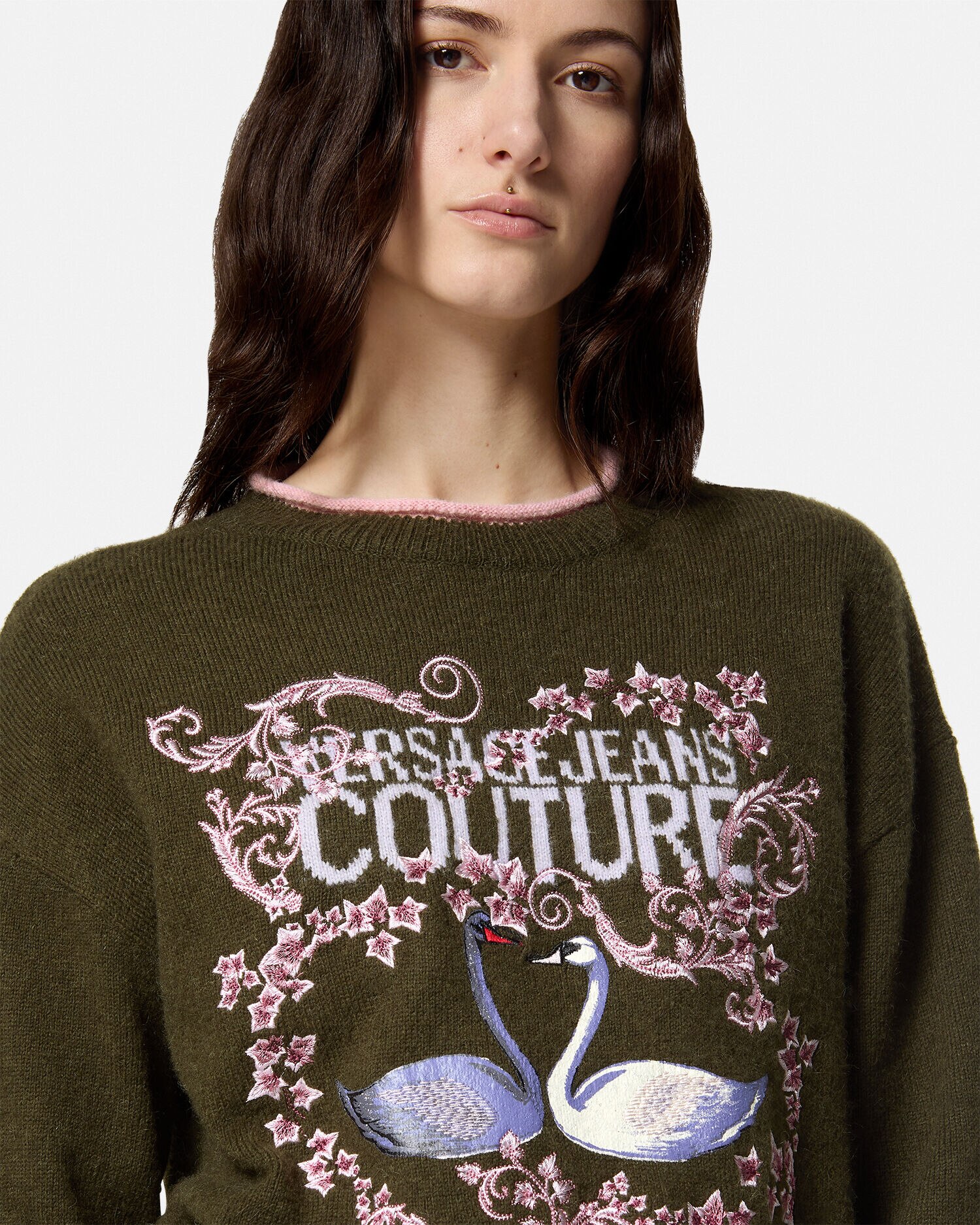 刺繍入りスワン レイク ロゴ セーター グリーン | VERSACE JP