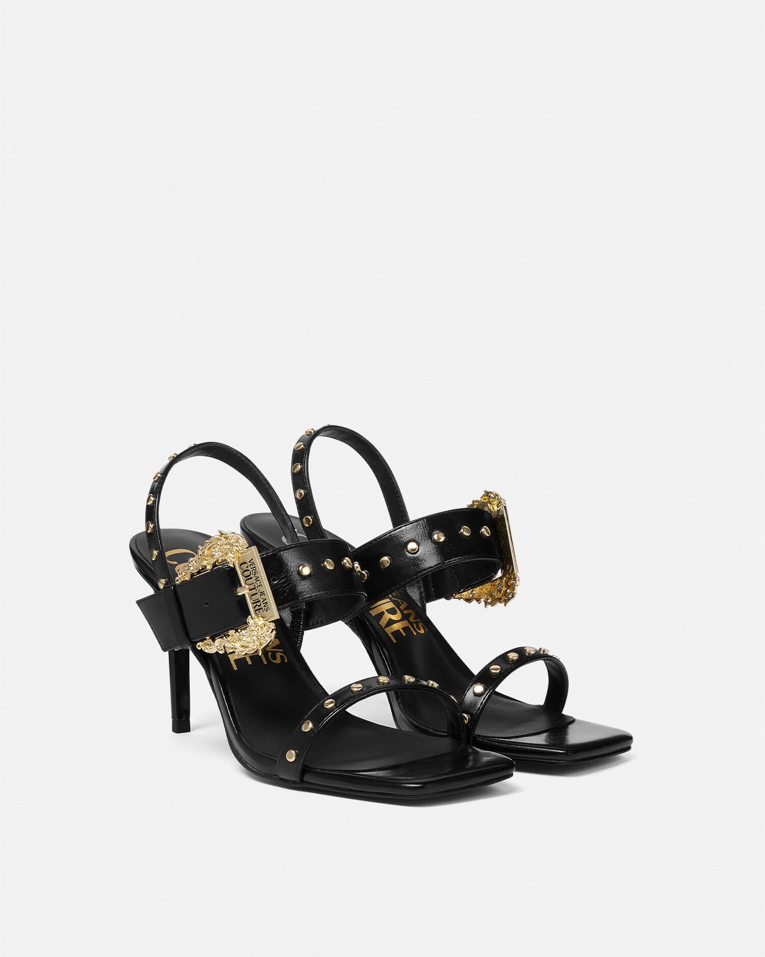スタッド エミリー スリングバック サンダル ブラック,プリント | VERSACE JP