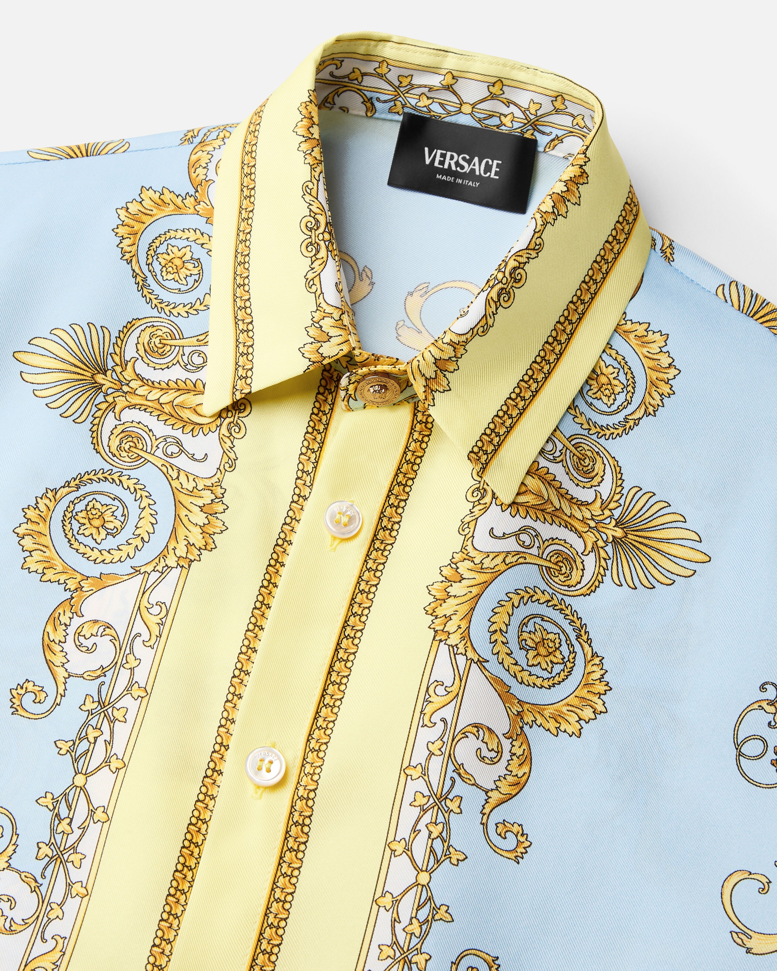 キッズ プリント シルク ツイル シャツ ブルー,ゴールド | VERSACE JP