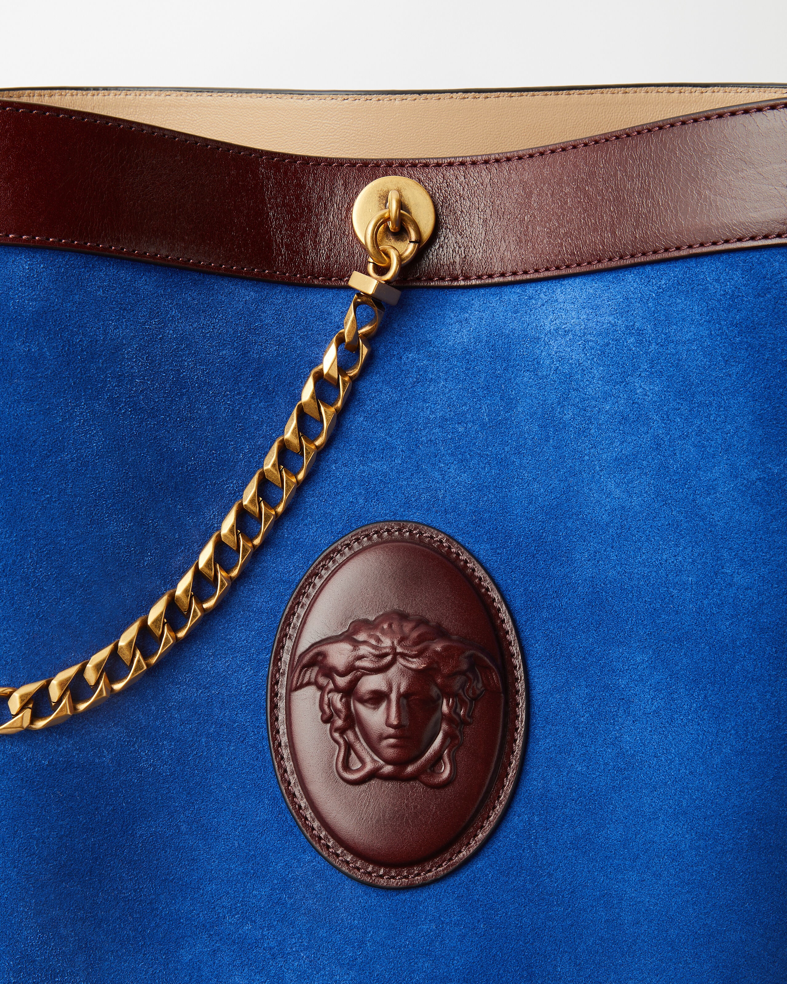 ピヴォ スモール スエード バケット バッグ ブルー,ブラウン | VERSACE JP