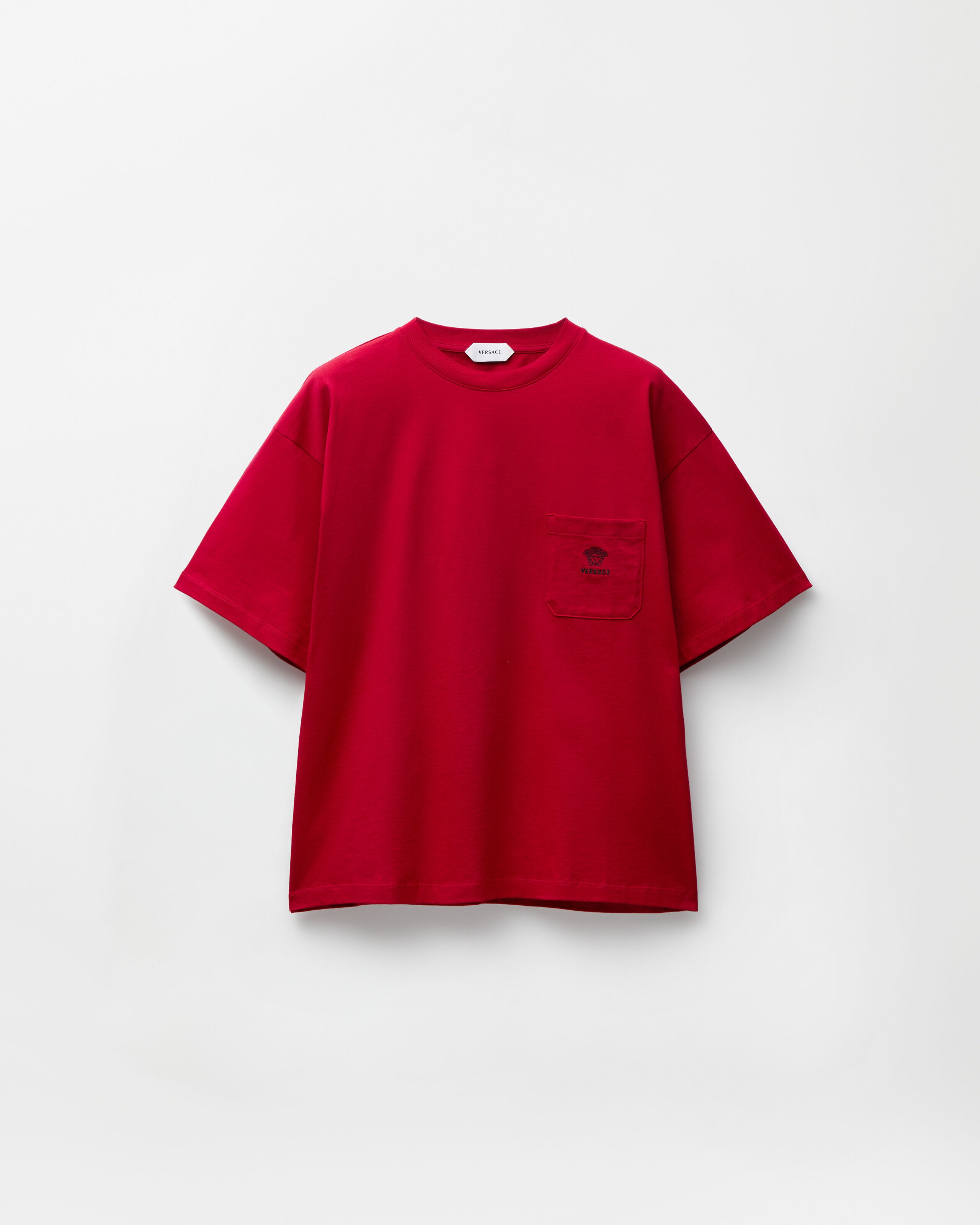 刺繍入り コットンジャージー Tシャツ レッド | VERSACE JP