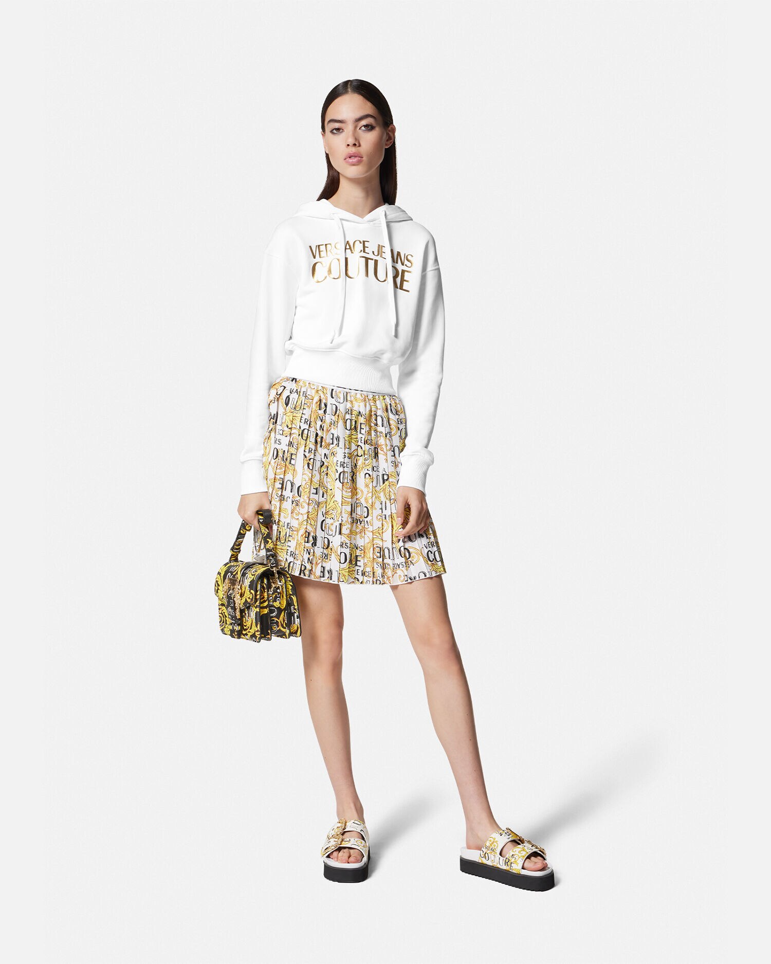 ロゴ クロップ フーディ ホワイト,プリント | VERSACE JP