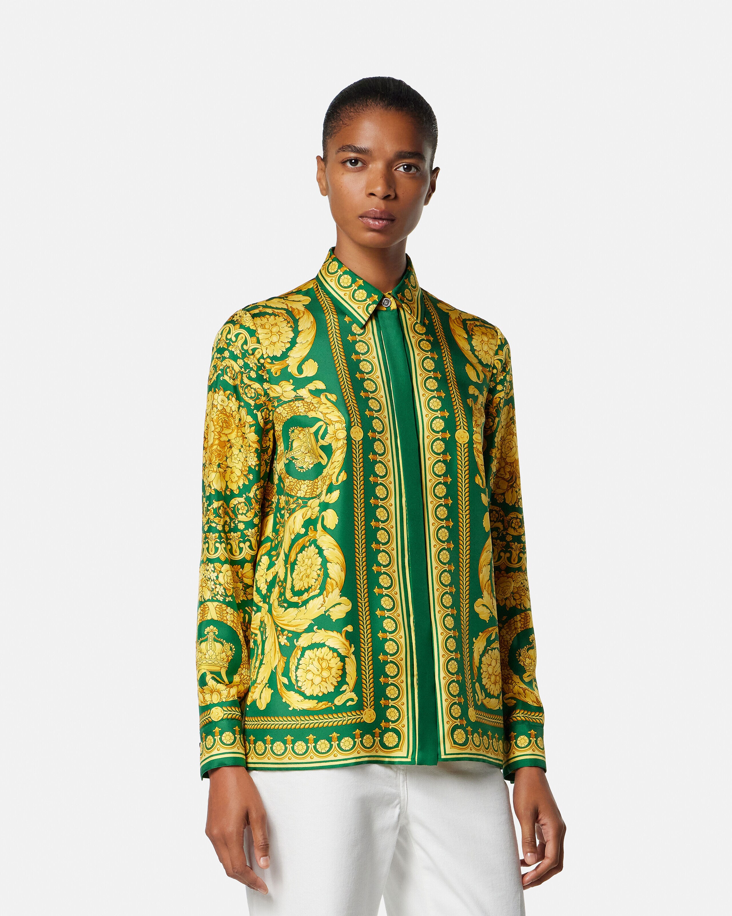 h*☆様 【希少】VERSACE メデューサプリント サスペンダー プリント シルク シャツ グリーン,ゴールド | VERSACE JP