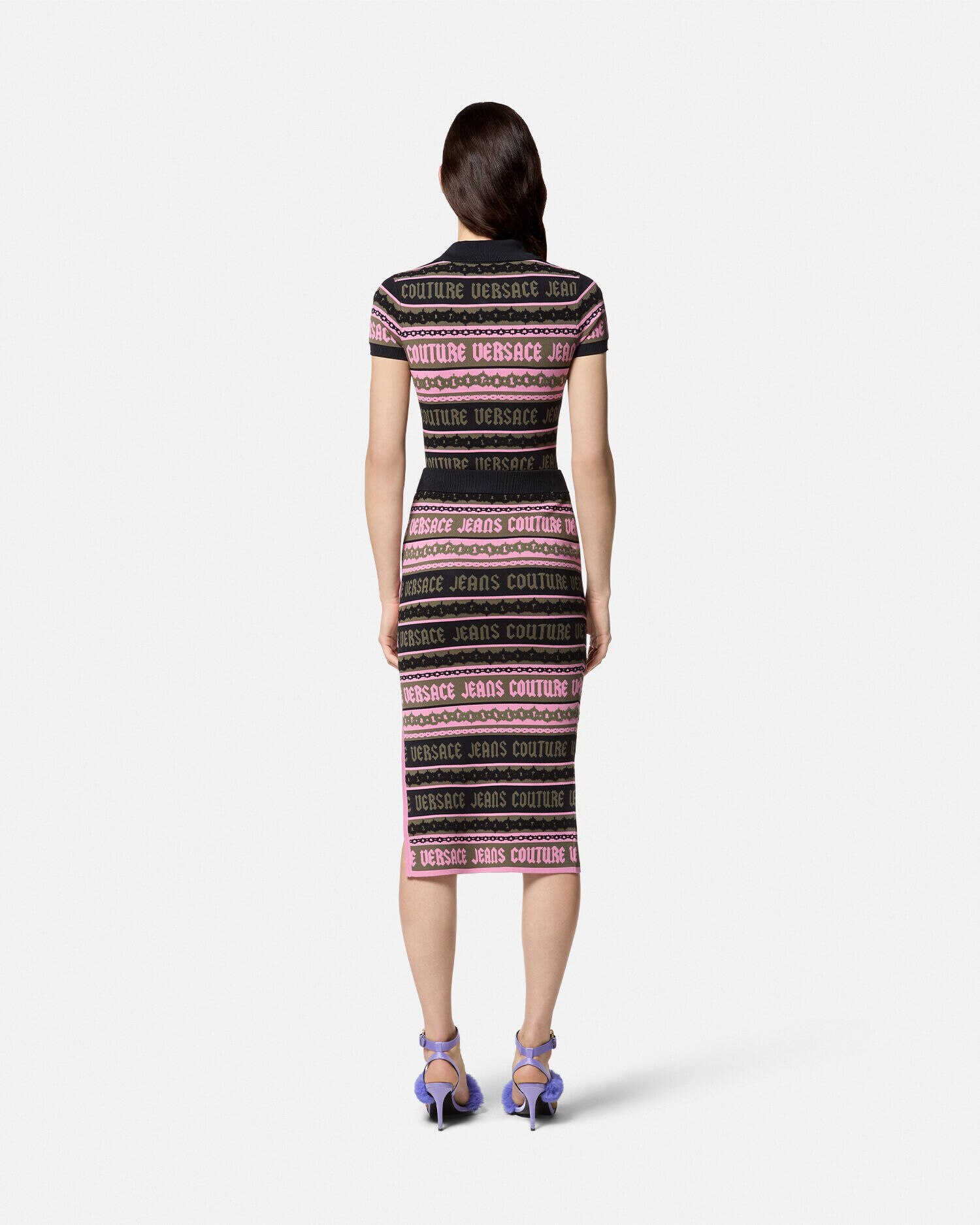 ストライプ ジャカード ニット ミディ スカート グリーン | VERSACE JP