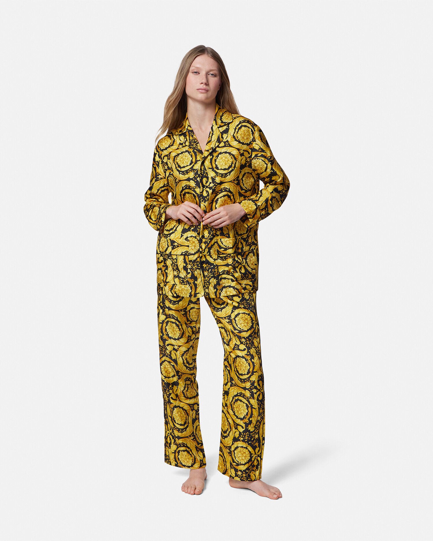 バロッコ プリント シルク パジャマ シャツ ブラック,プリント | VERSACE JP