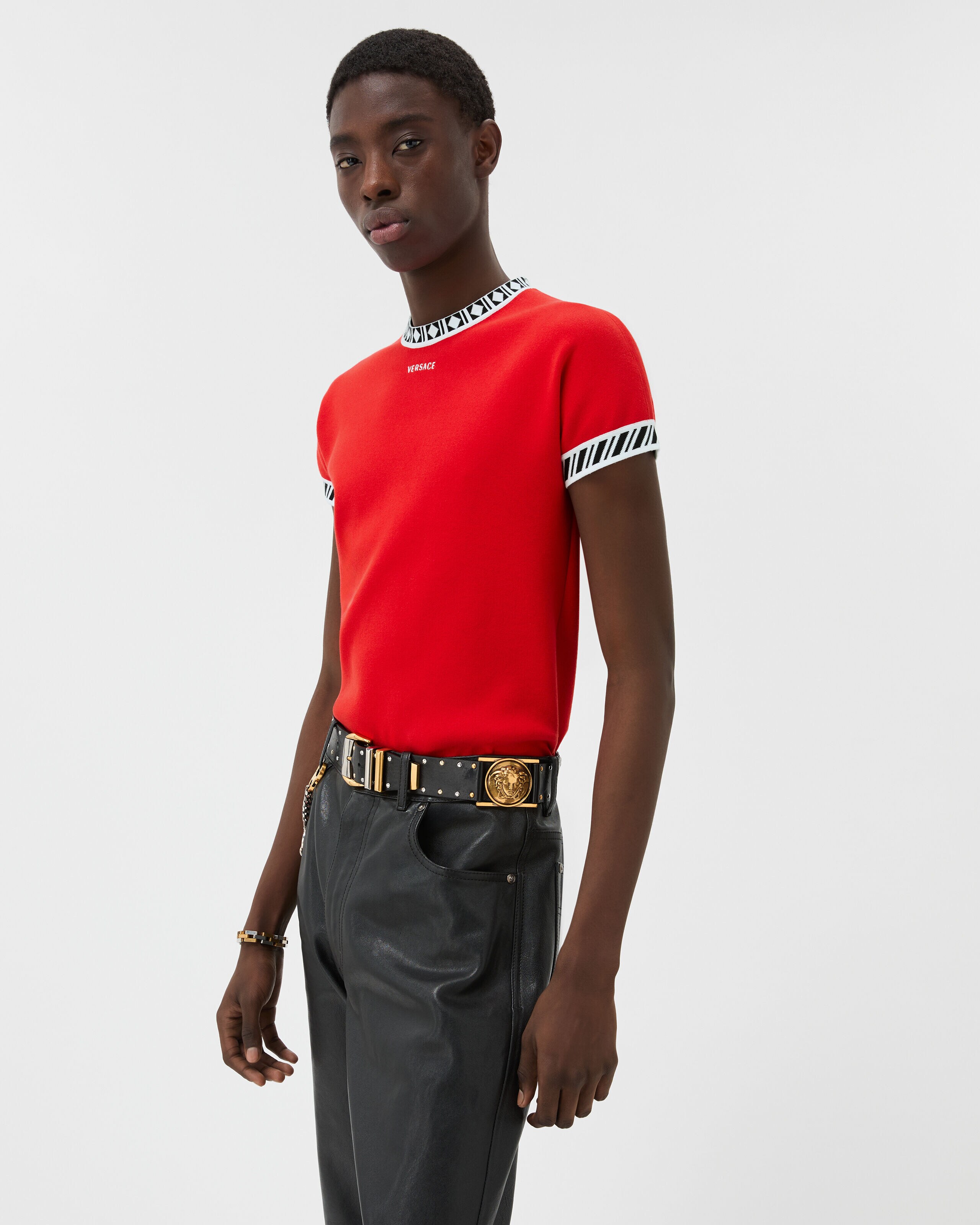 コットン ニット Tシャツ レッド | VERSACE JP