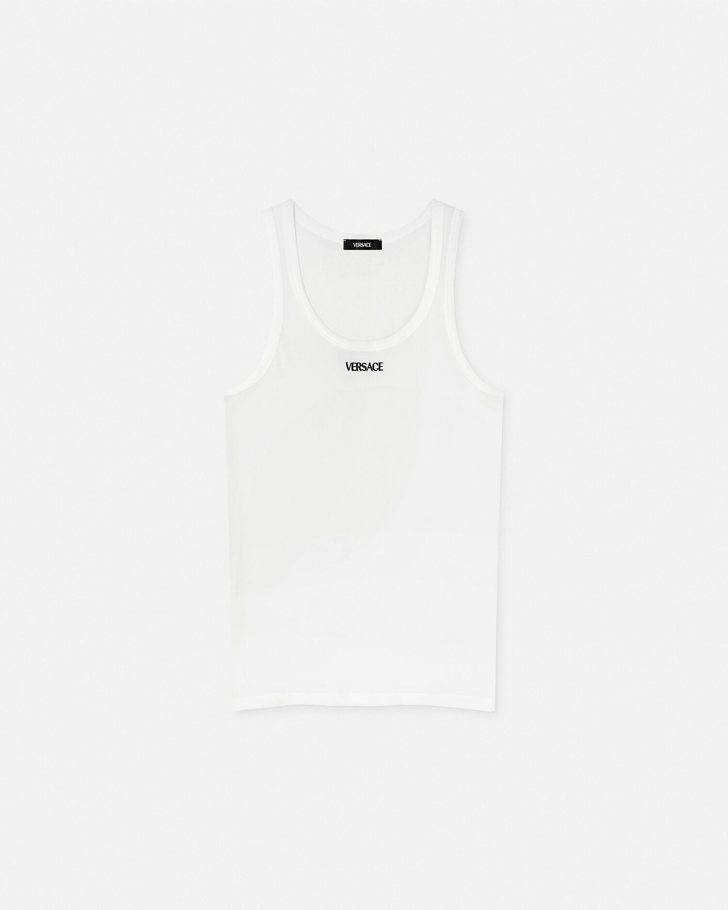 最先端 ロゴ リブニット タンク トップ ホワイト | VERSACE JP トップス