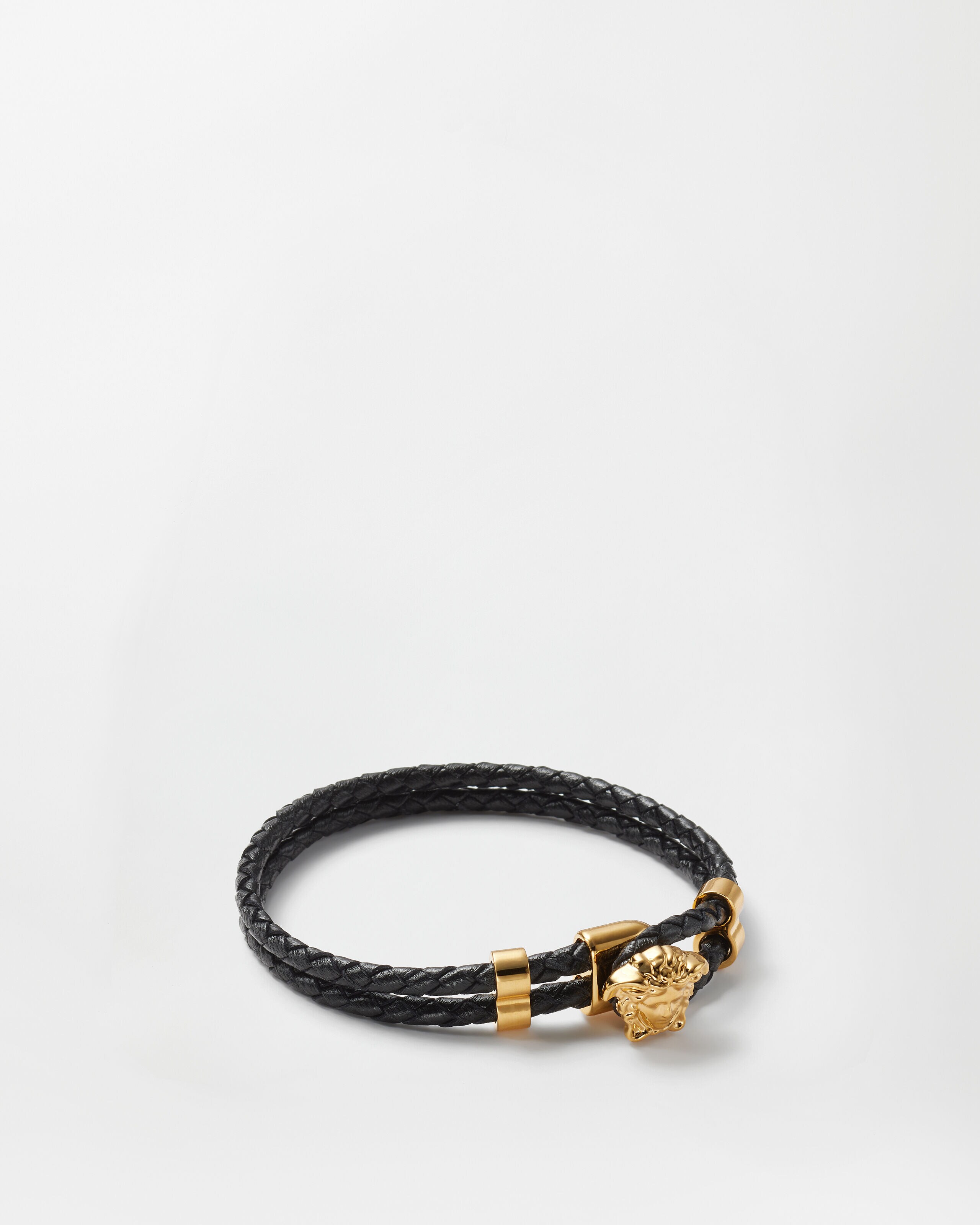 ラ メドゥーサ レザー ブレスレット ブラック,ゴールド | VERSACE JP