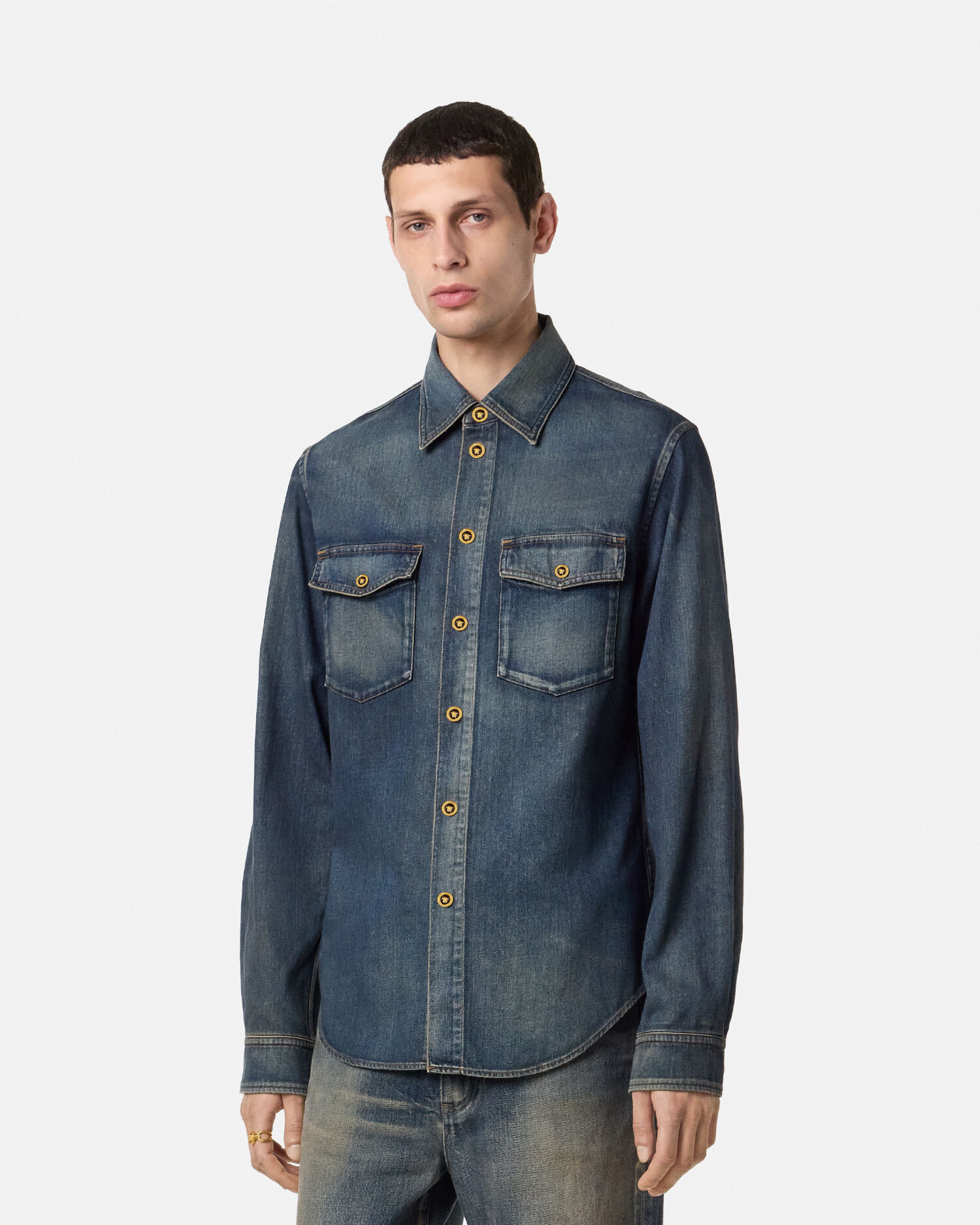 VERSACE オーバーサイズデニムシャツ Versace ヴェルサーチェ オールオーバー デニムシャツ | ブルー