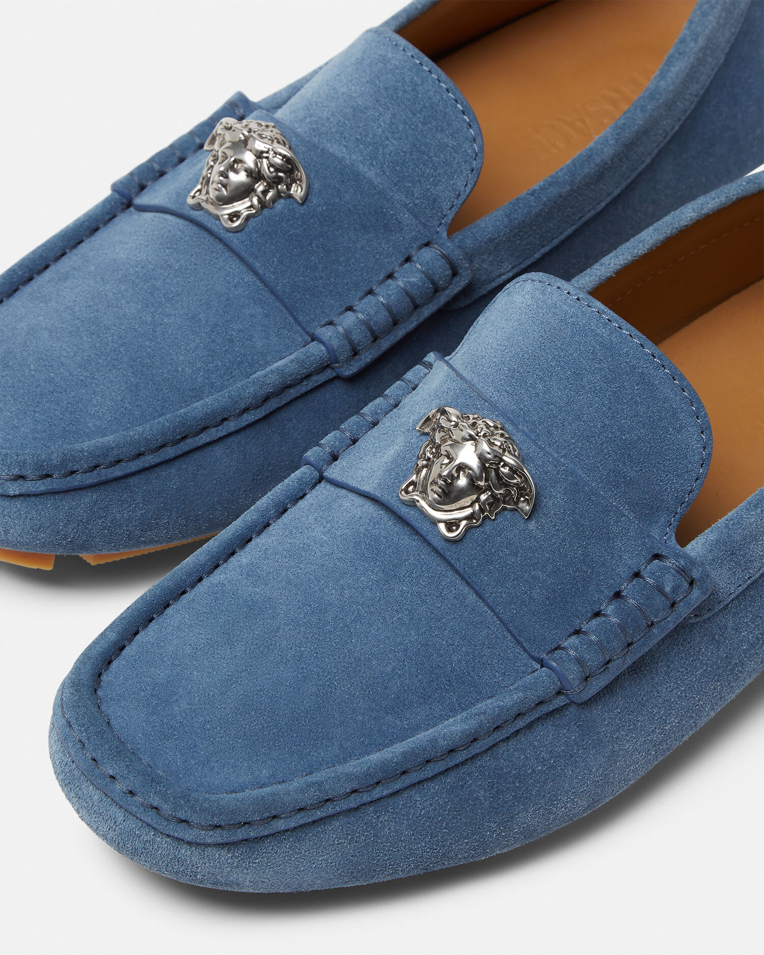 GIANNI VERSACE メデューサ スウェード レースアップシューズ ラ メドゥーサ スエード ドライバー シューズ ブルー,シルバー