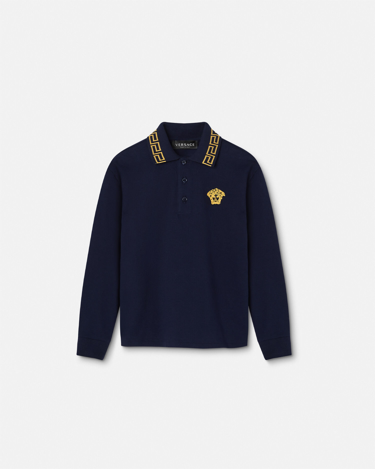 グレカ 刺繍 キッズ ポロ シャツ ブルー,ゴールド | VERSACE JP