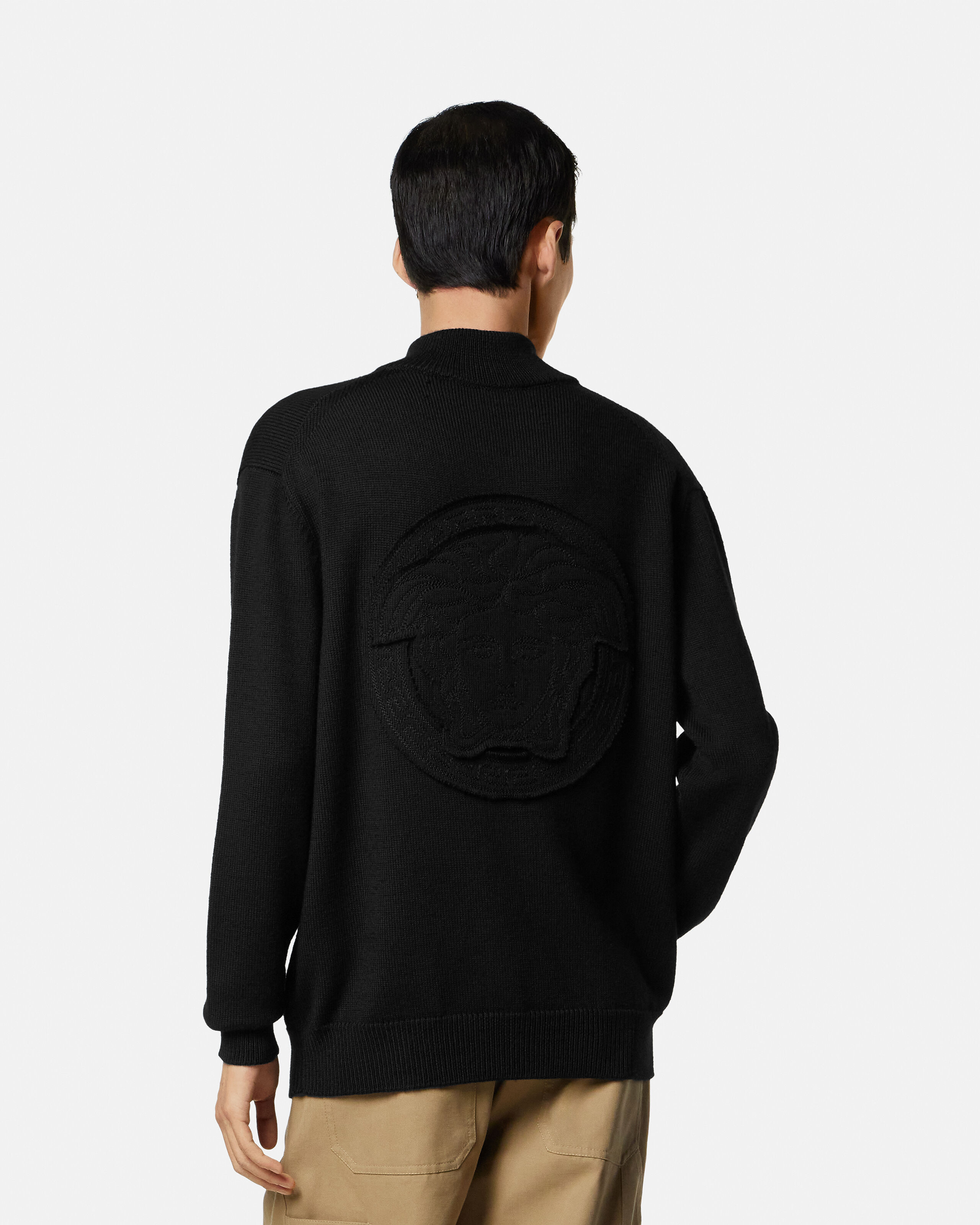 ウールブレンド ハーフジッパー ニット セーター ブラック | VERSACE JP