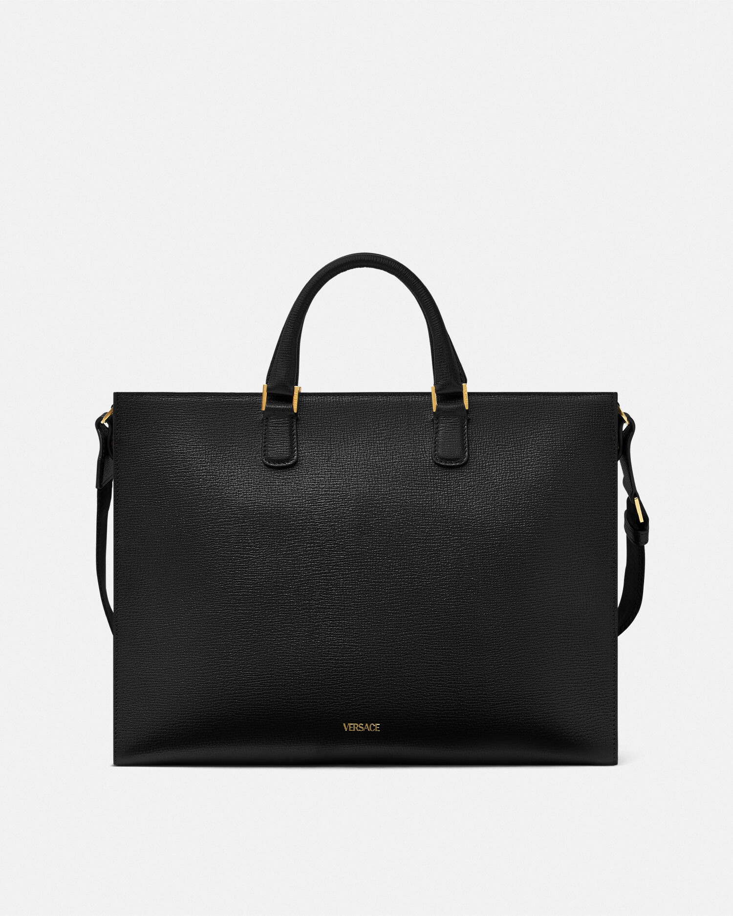 メドゥーサ ビギー レザー ブリーフケース ブラック,ゴールド | VERSACE JP