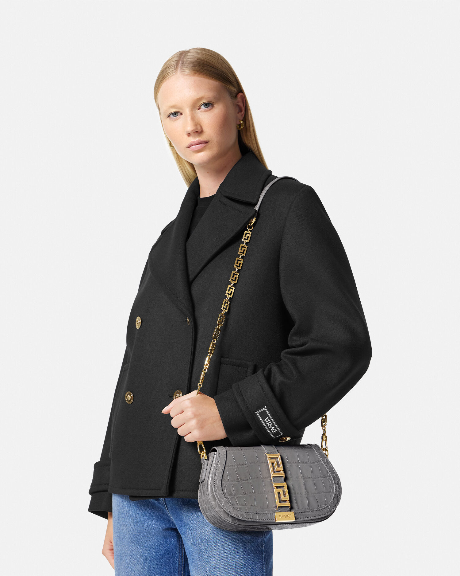 クロコ型押し グレカ ゴッデス ショルダー バッグ | VERSACE JP