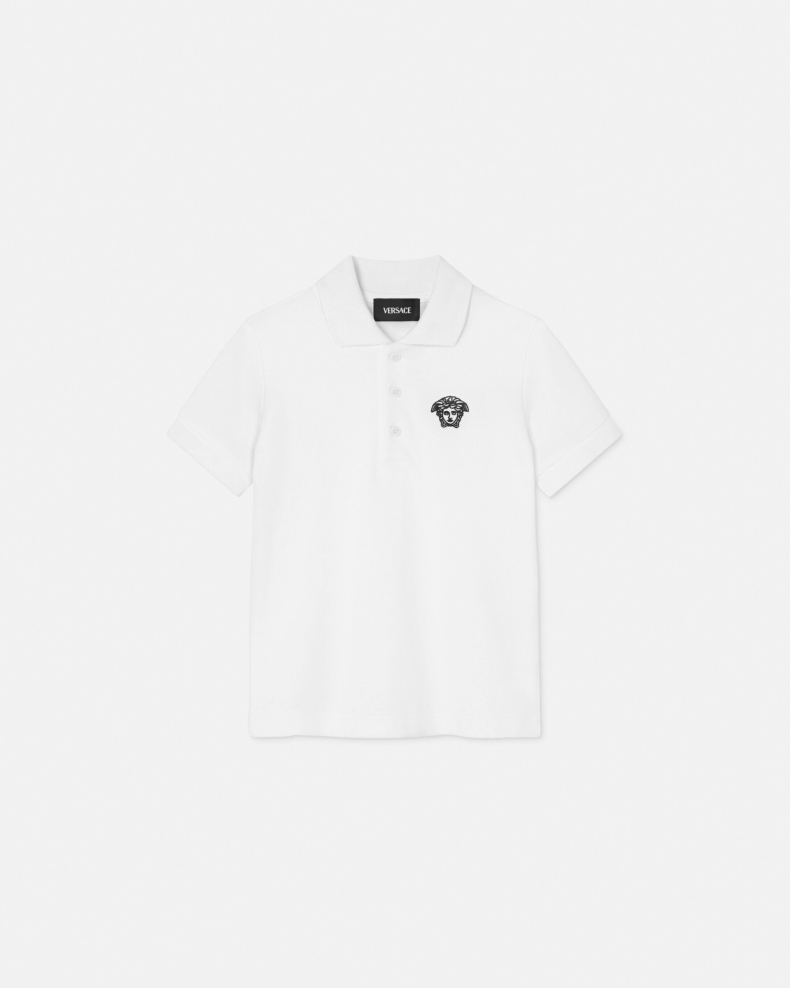 ヴェルサーチ ポロシャツ 48 ホワイト ビッグロゴ 装飾ボタン V-Emblem Polo Shirt White,Print | VERSACE US