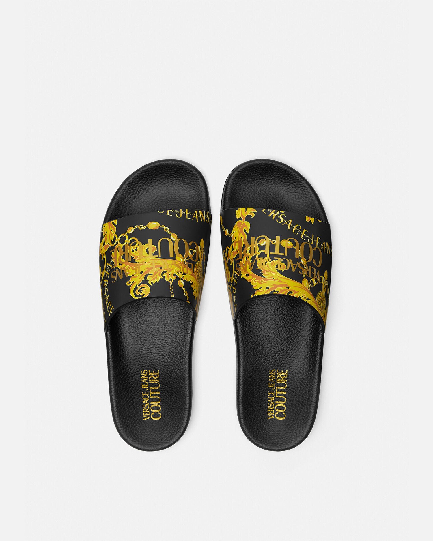 チェーン クチュール スライド ブラック,ゴールド | VERSACE JP