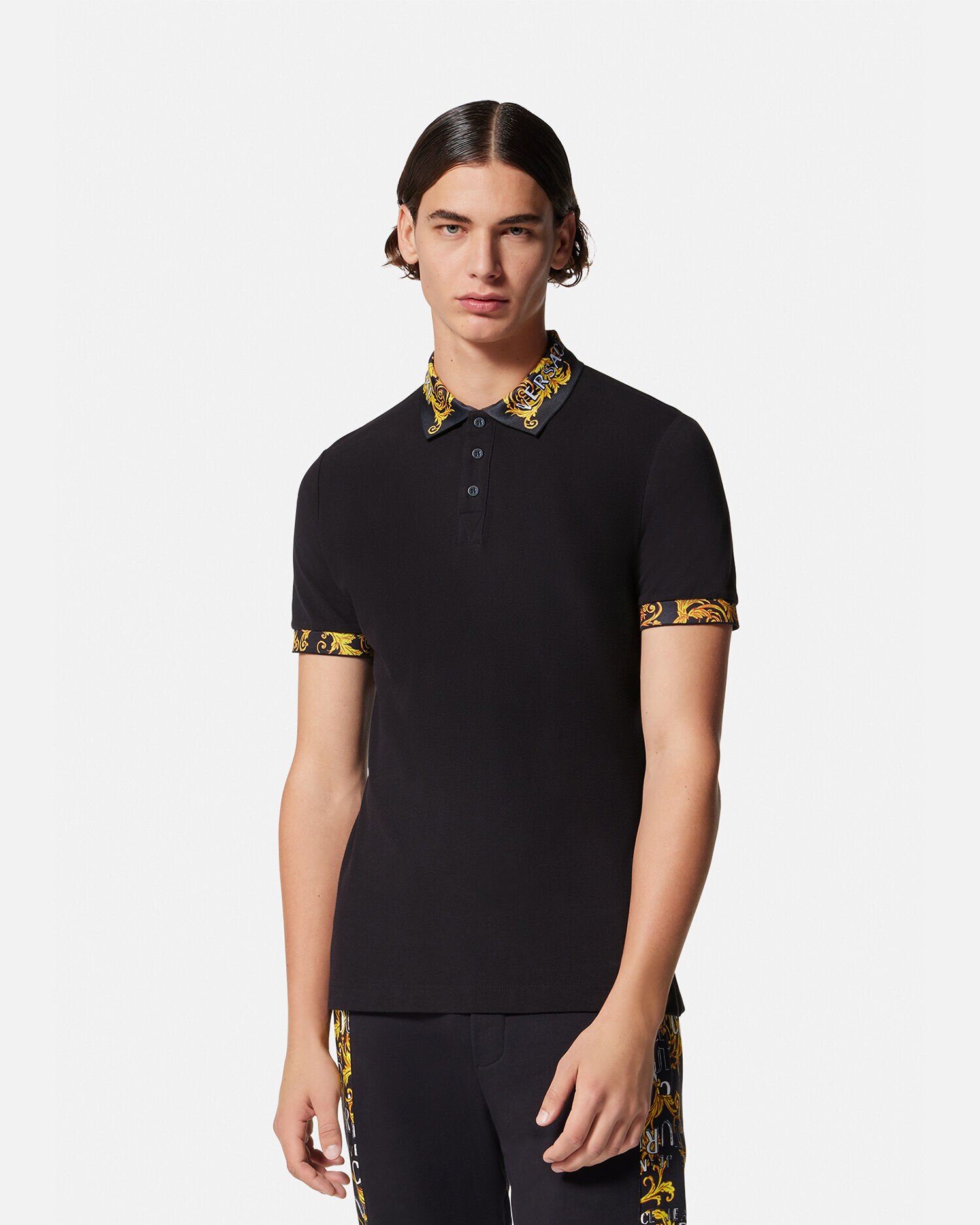 ロゴ クチュール ポロ シャツ ブラック,プリント | VERSACE JP