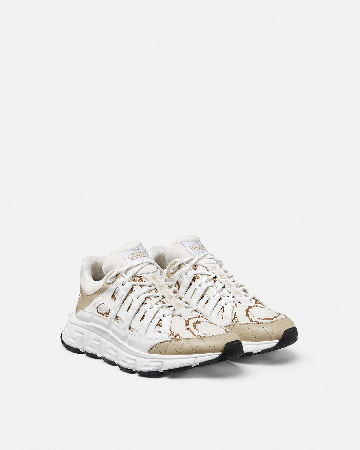 トライグレカ ジャカード レザー スニーカー ホワイト,ベージュ