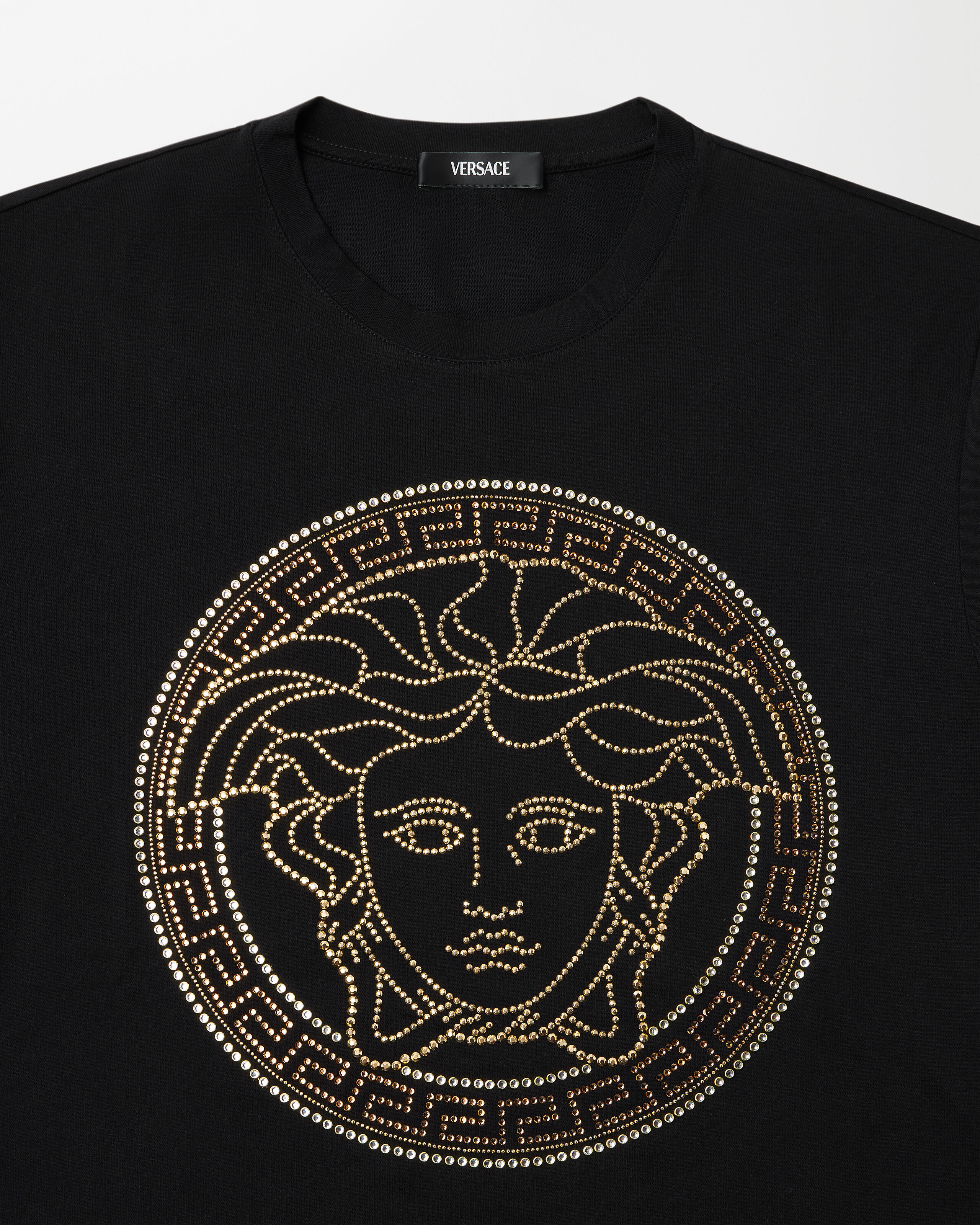 装飾付き コットンジャージー Tシャツ ブラック | VERSACE JP