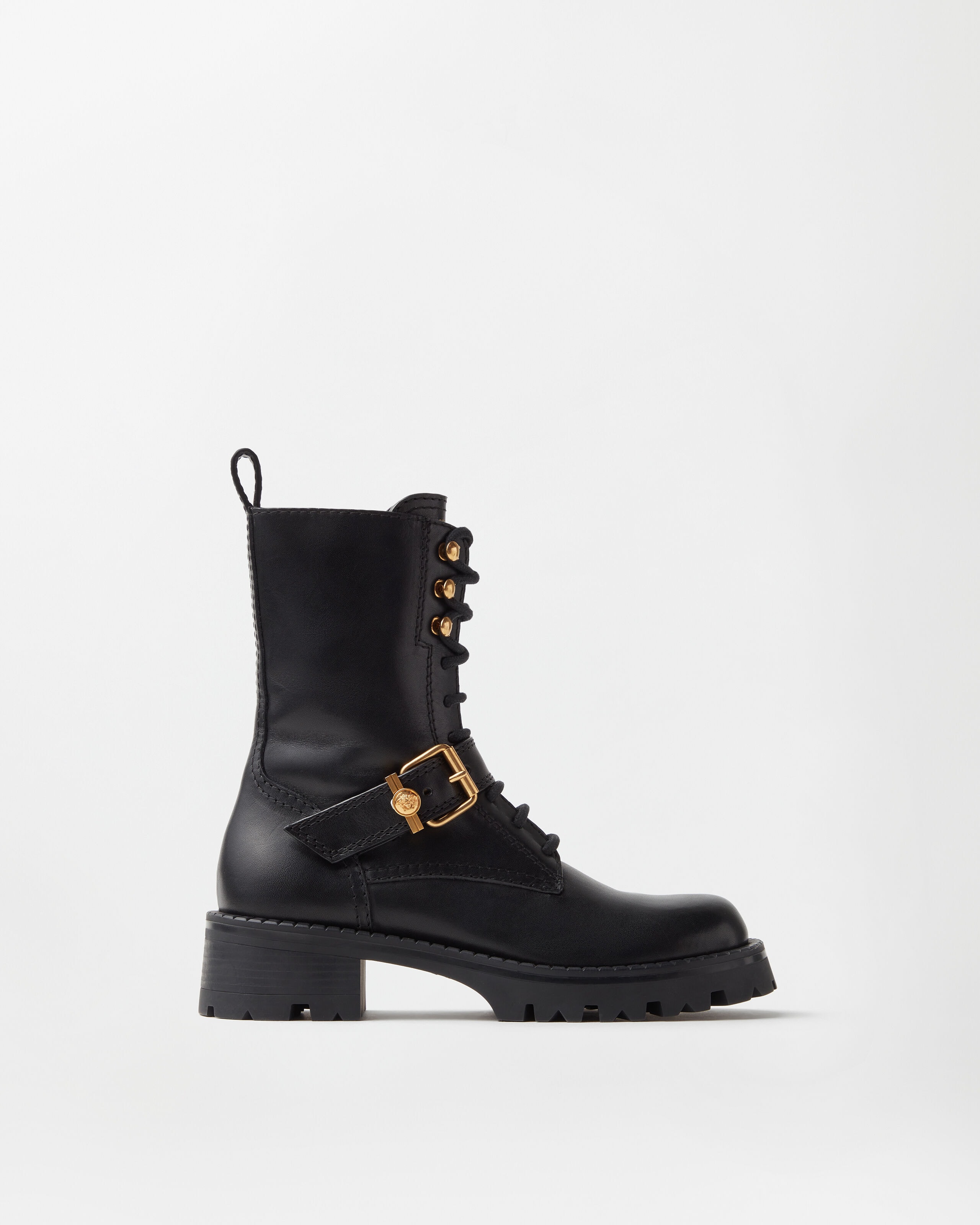 美品◎VERSACE ロングブーツ メデューサ 黒 レザー スタッズ 箱付き 美