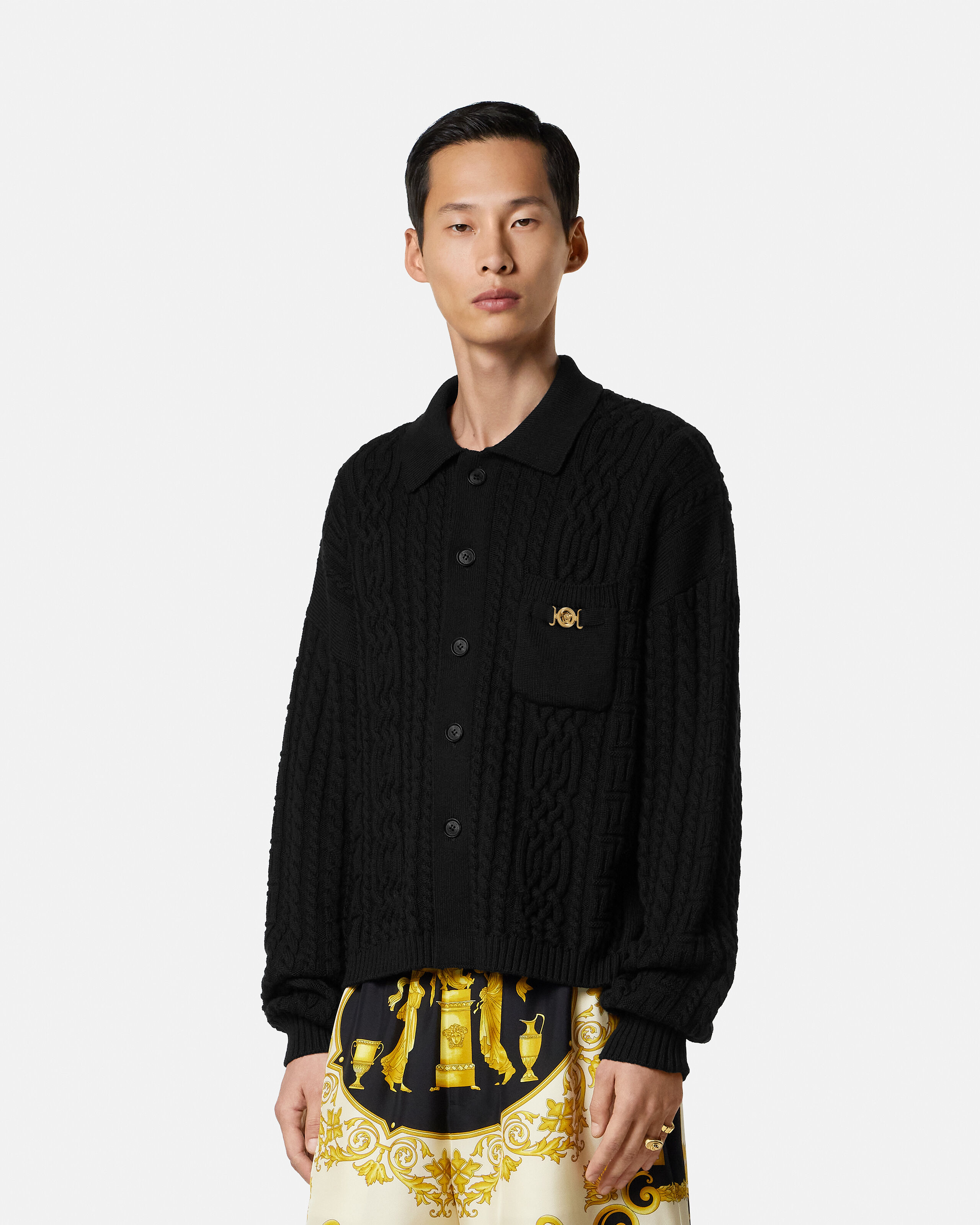 ミックスステッチ ウール ニット セーター ブラック | VERSACE JP