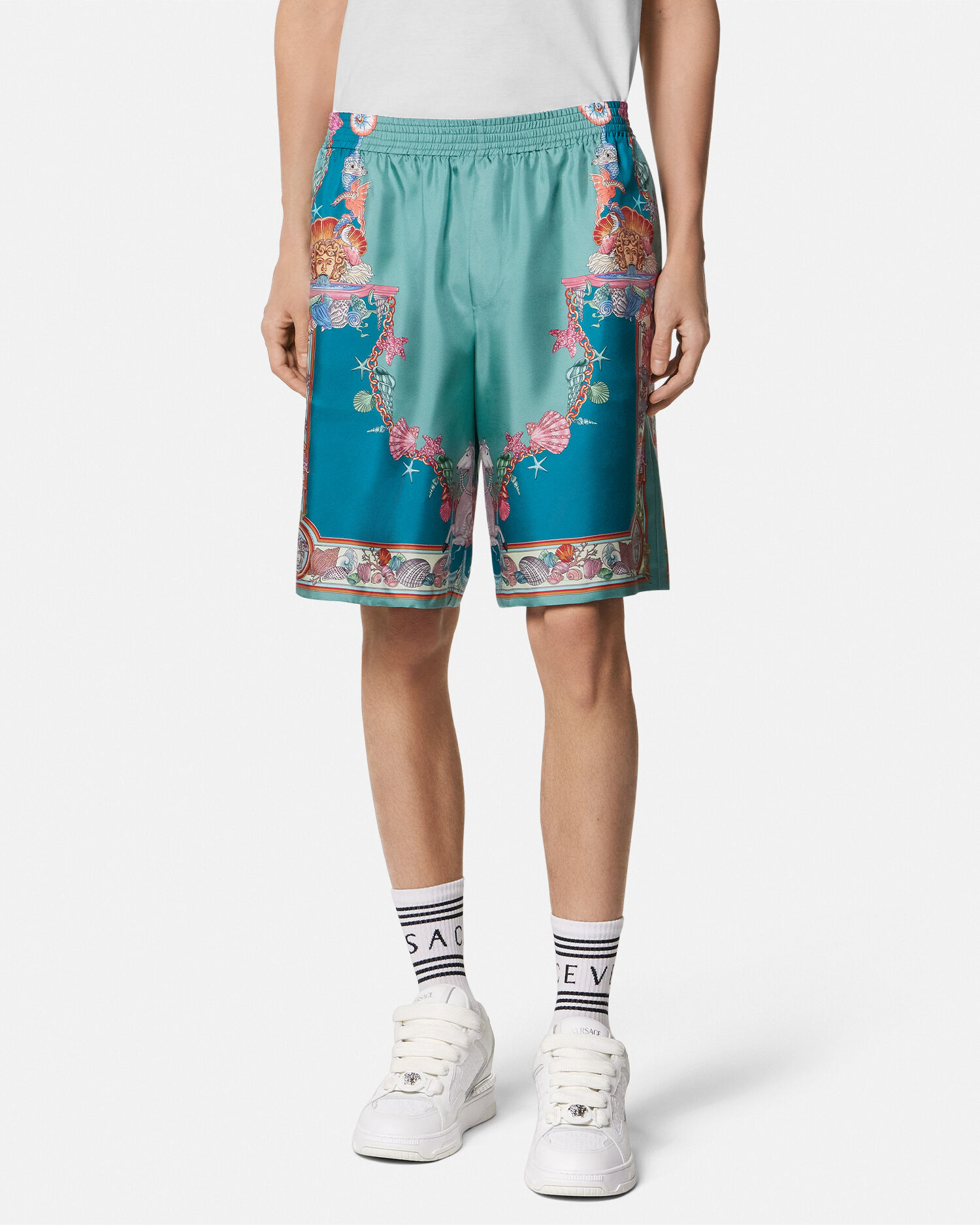 シルク ショートパンツ コーラル シアター グリーン,ブルー | VERSACE JP