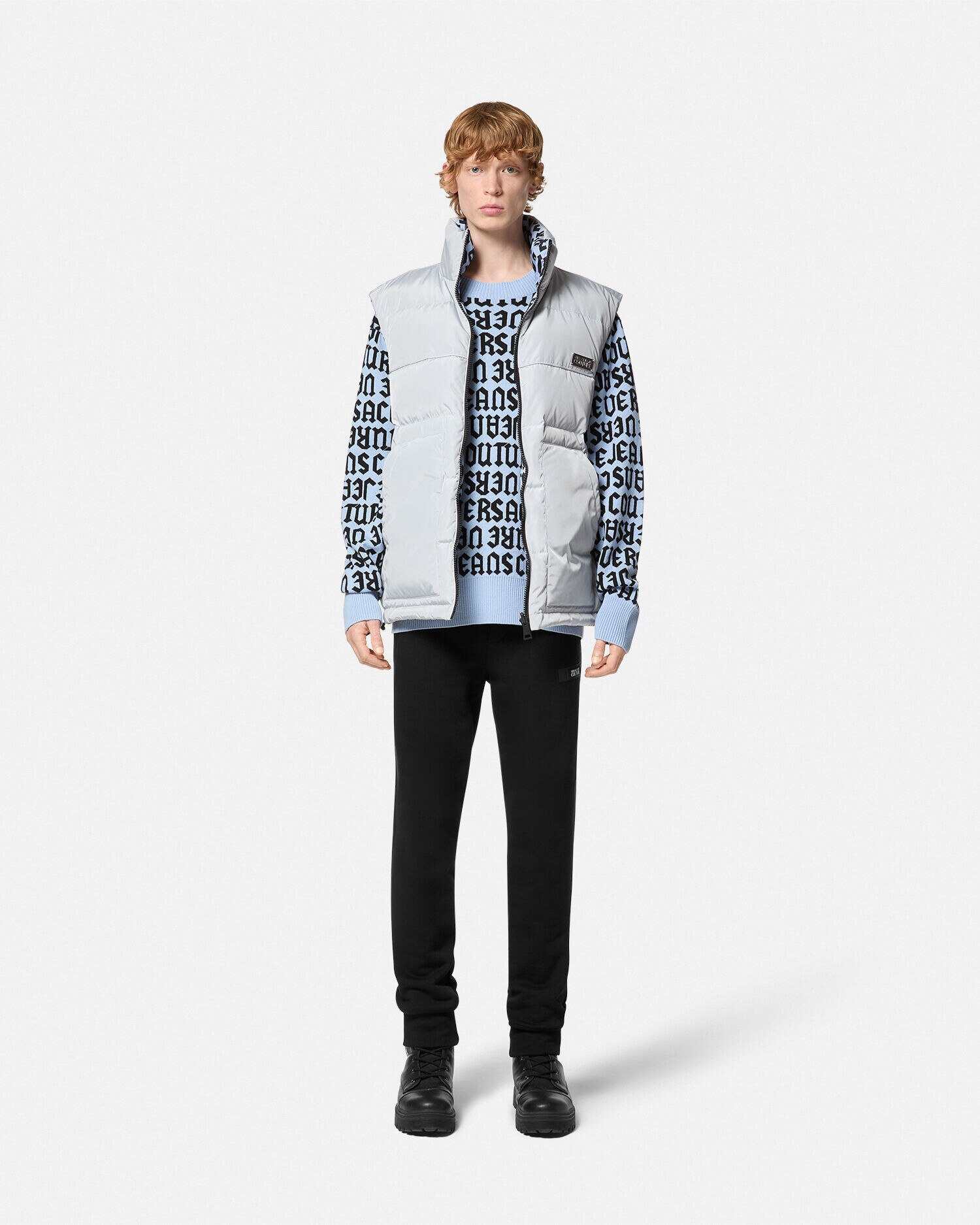 リバーシブル パファー ベスト ロゴマニア ブルー,プリント | VERSACE JP