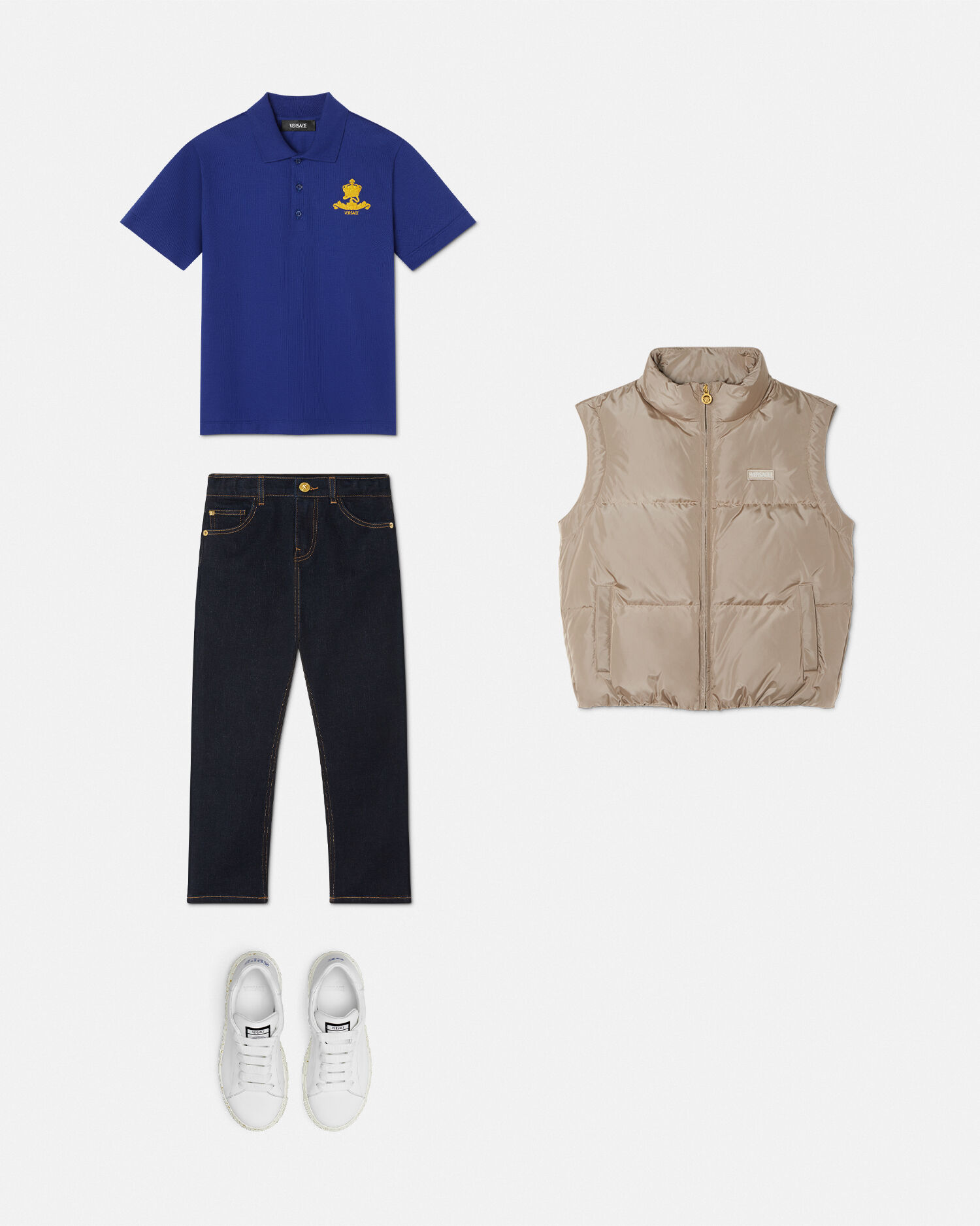 ポロ シャツ ヴェルサーチェ ロゴ クレスト キッズ ブルー,ゴールド