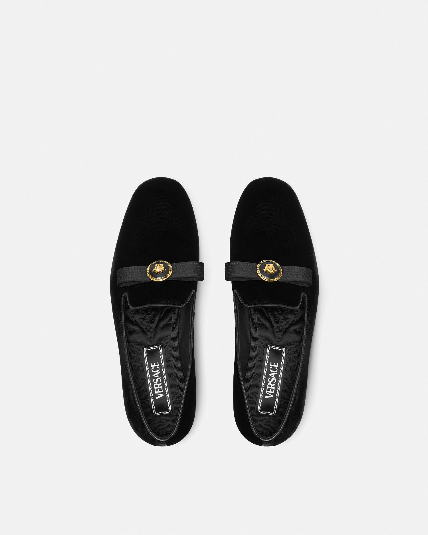 ジャンニ リボン ベルベット スリッパ ブラック,ゴールド | VERSACE JP