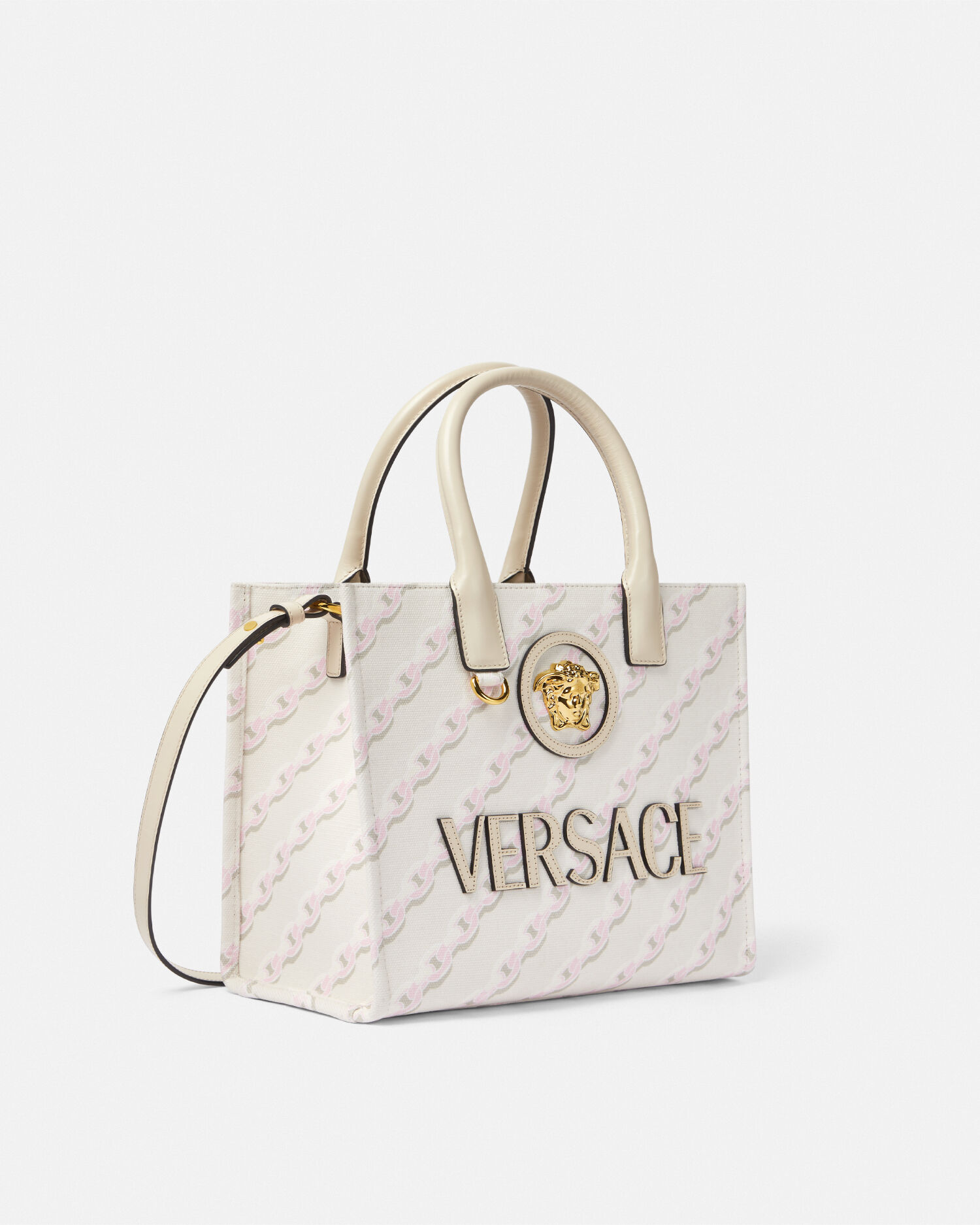 ラ メドゥーサ プリント スモール キャンバス トート ホワイト,ピンク