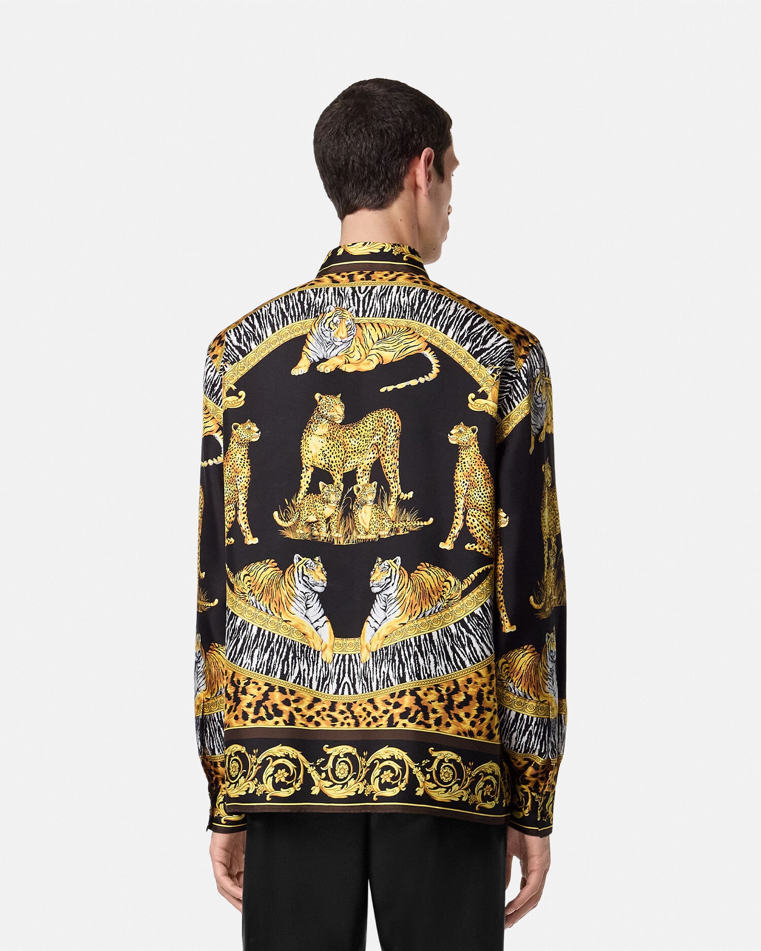 Versace シルクシャツ Wild Cats Silk Shirt Black,Print | VERSACE US