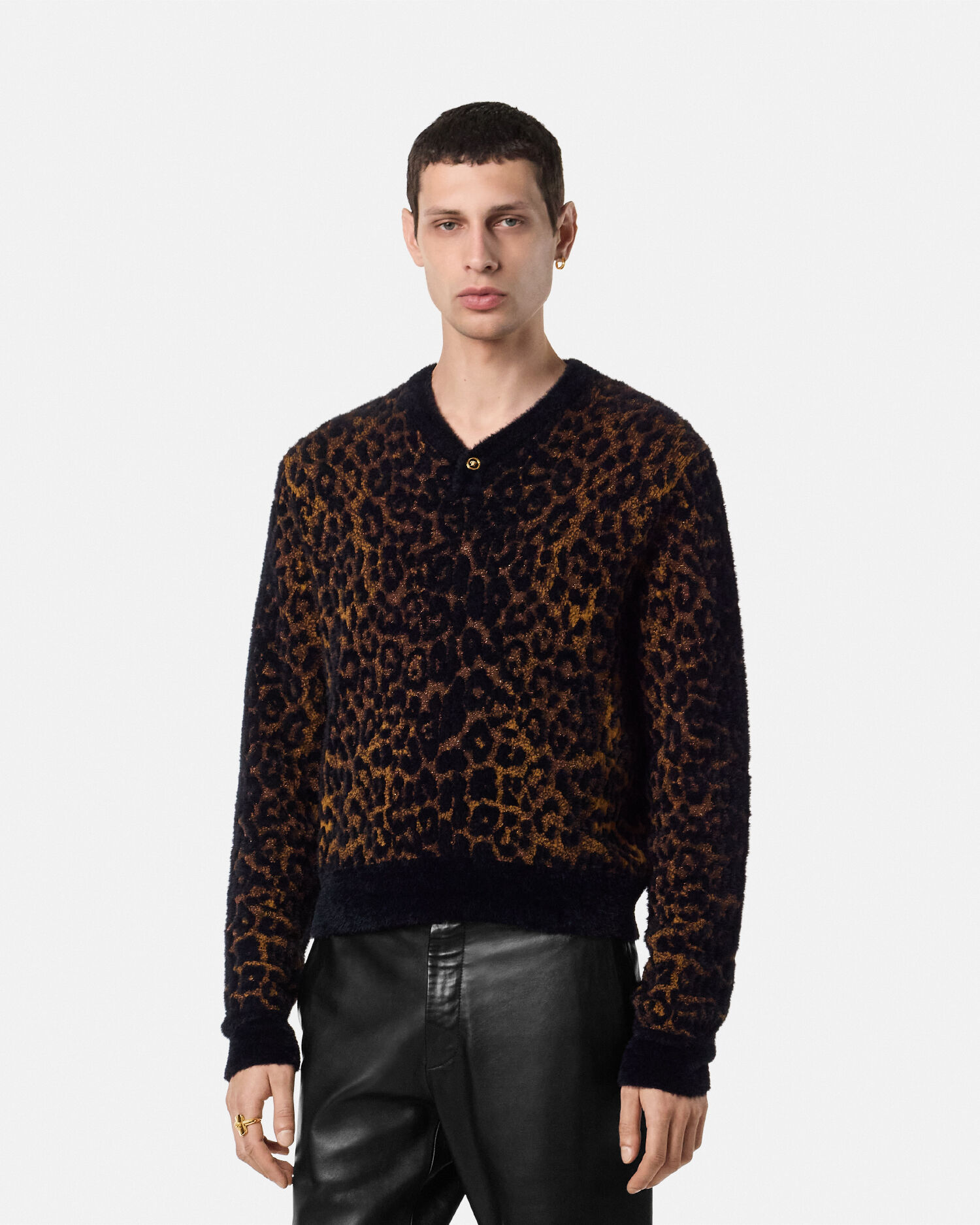 ジャカード シェニール ニット セーター レオパード アニマリエ