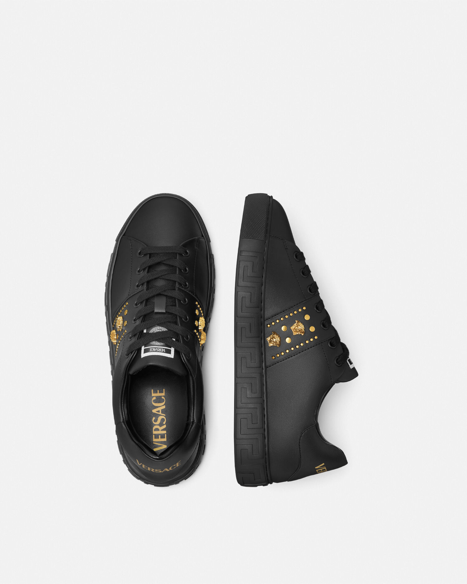 グレカ 装飾付き ナイロン スニーカー ブラック,ゴールド