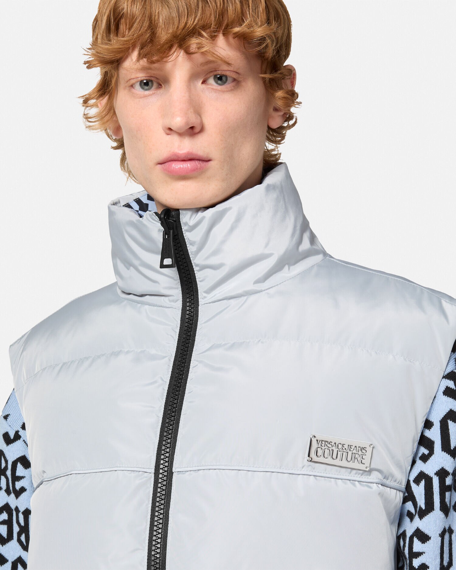 リバーシブル パファー ベスト ロゴマニア ブルー,プリント | VERSACE JP