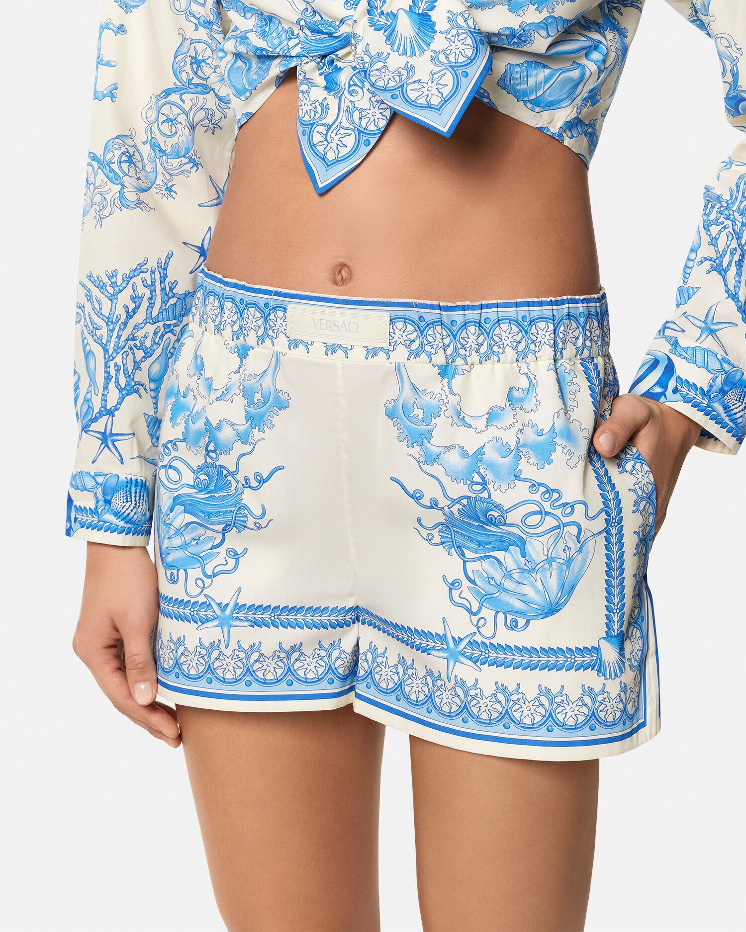 ◆入手困難◆【VERSACE】アンダーウォーター・バロッコ ショーツ コットン ショートパンツ アンダーウォーター バロッコ ブルー