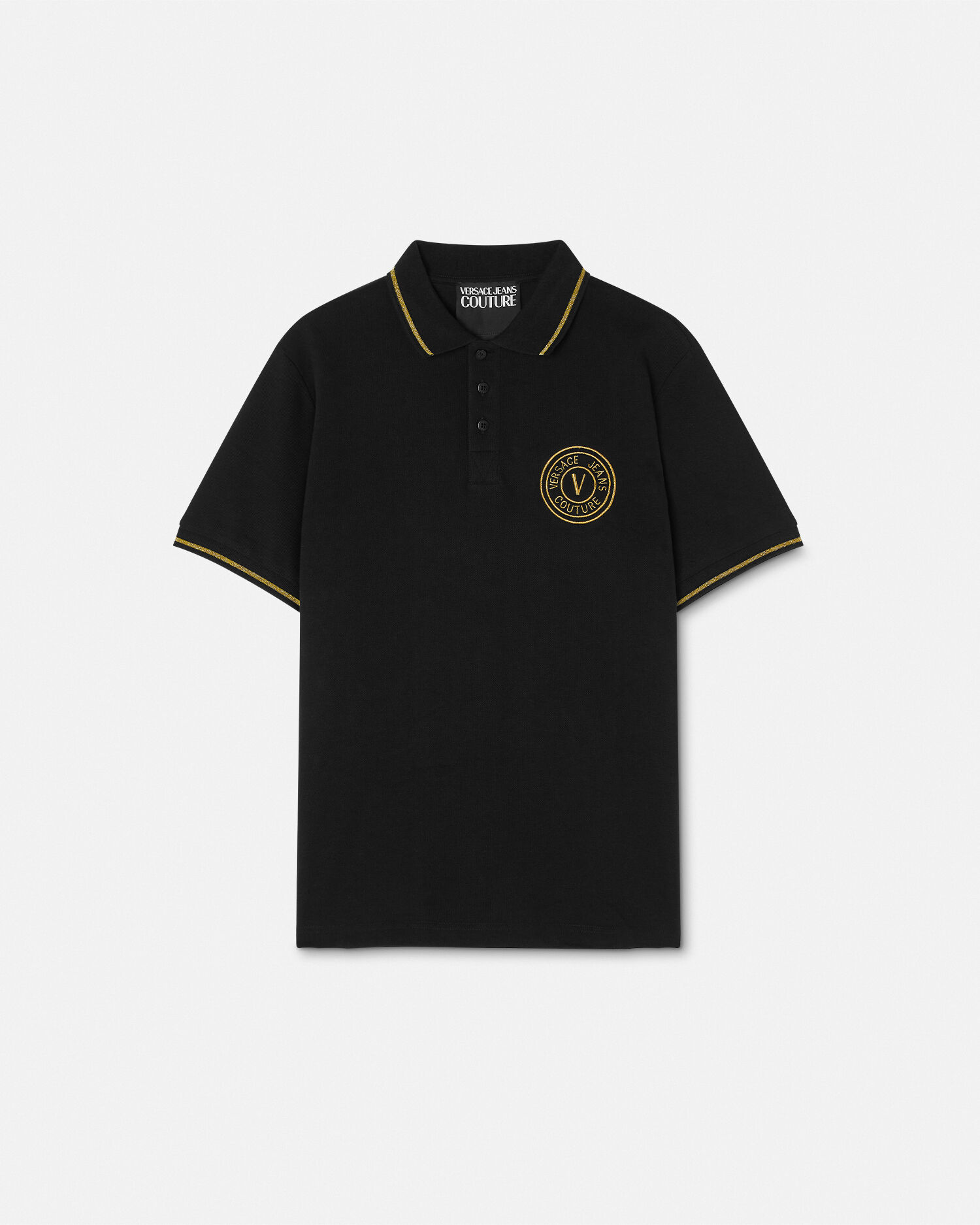 刺繍入り ポロシャツ レターV エンブレム ブラック,ゴールド | VERSACE JP